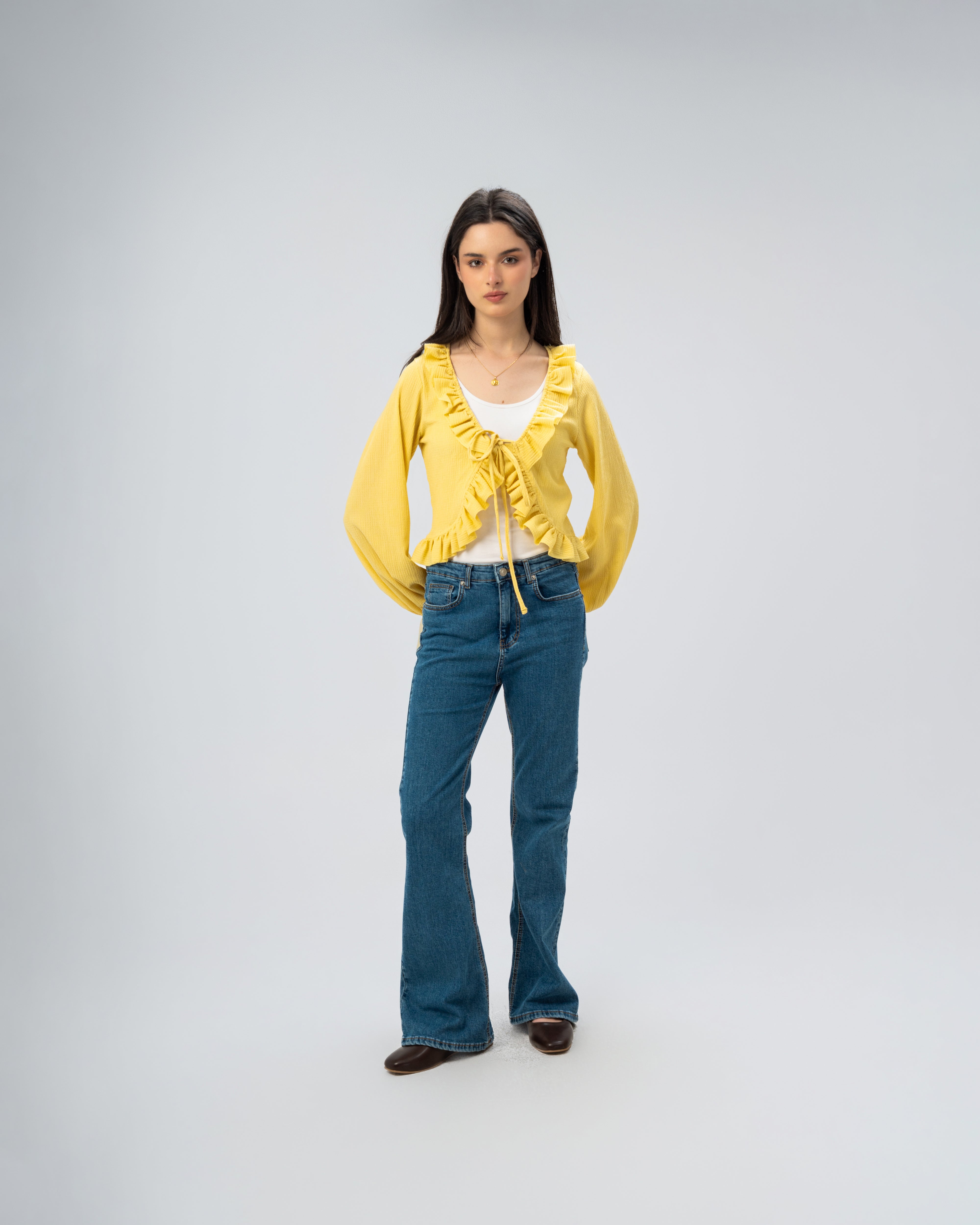 Ruffled Tie-Front Cropped Blouse