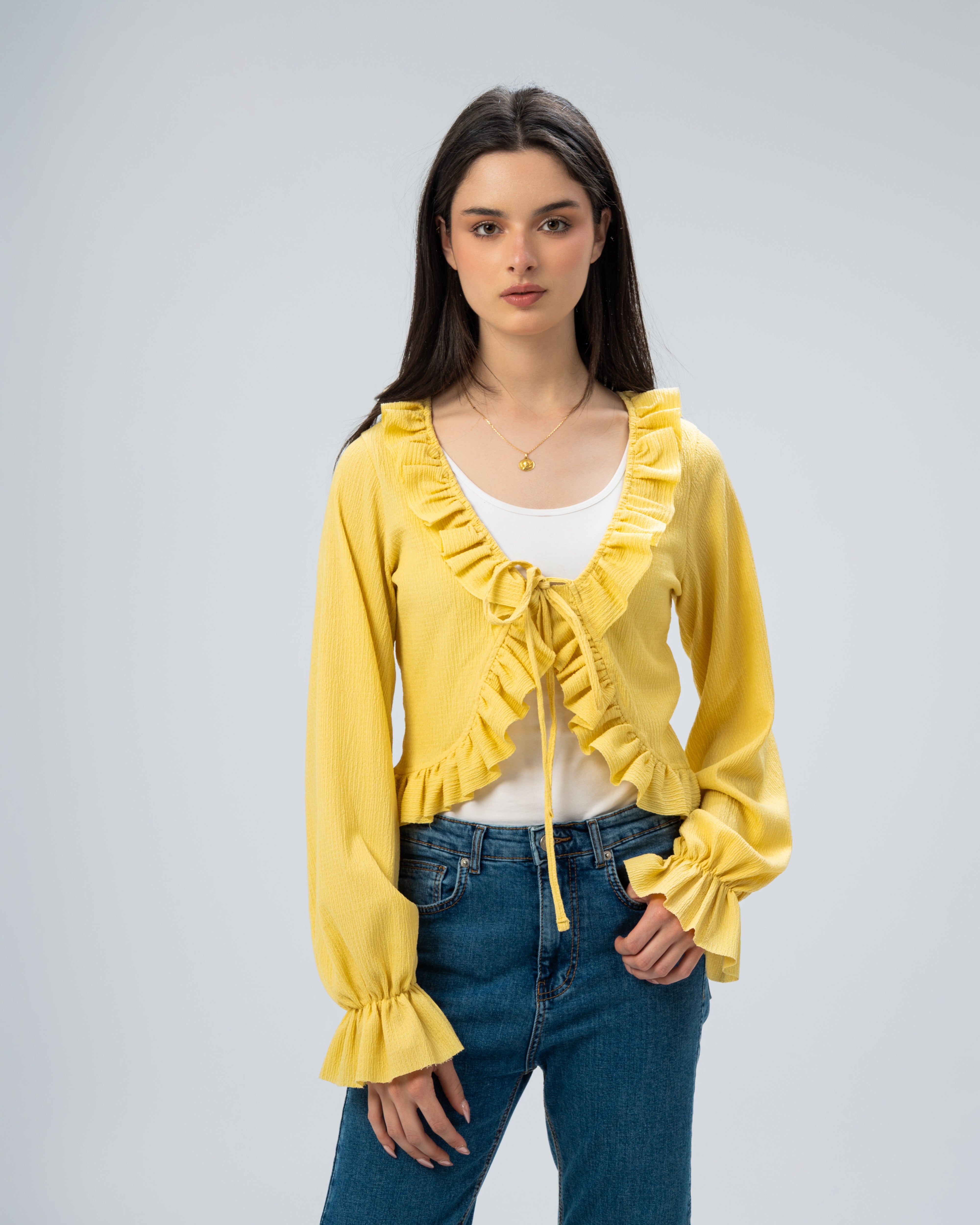 Ruffled Tie-Front Cropped Blouse