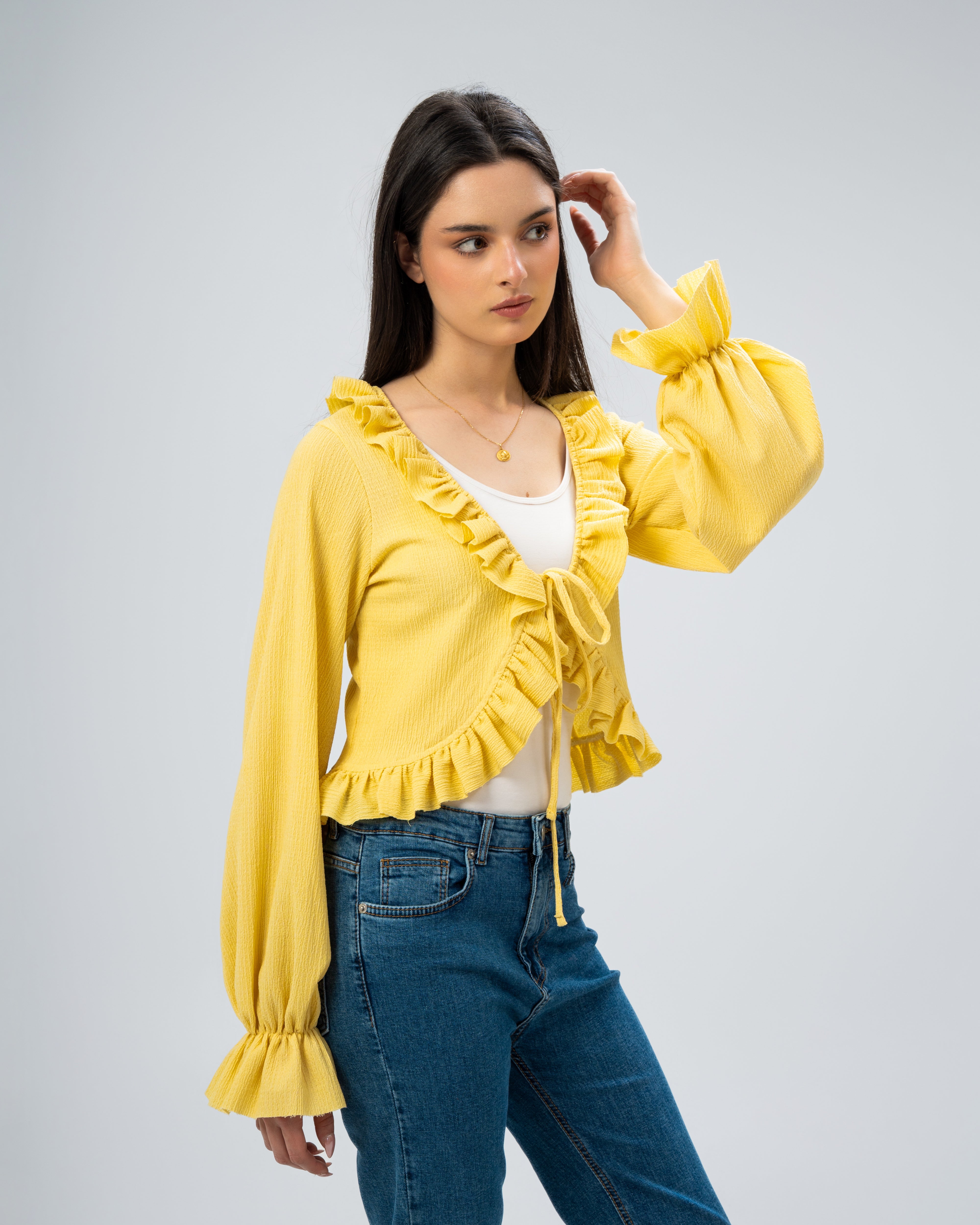 Ruffled Tie-Front Cropped Blouse