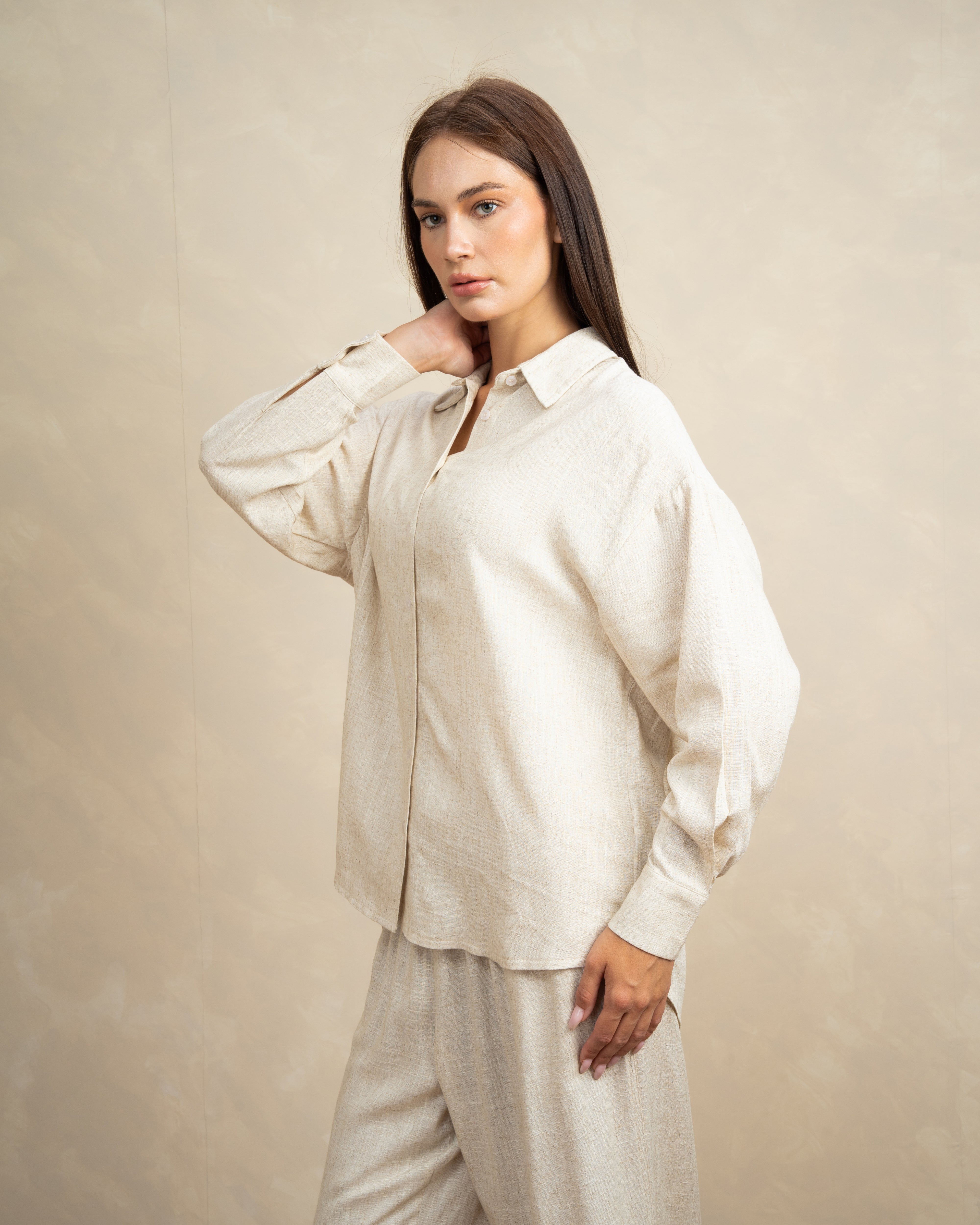 Plain Linen Shirt With Colored Buttons