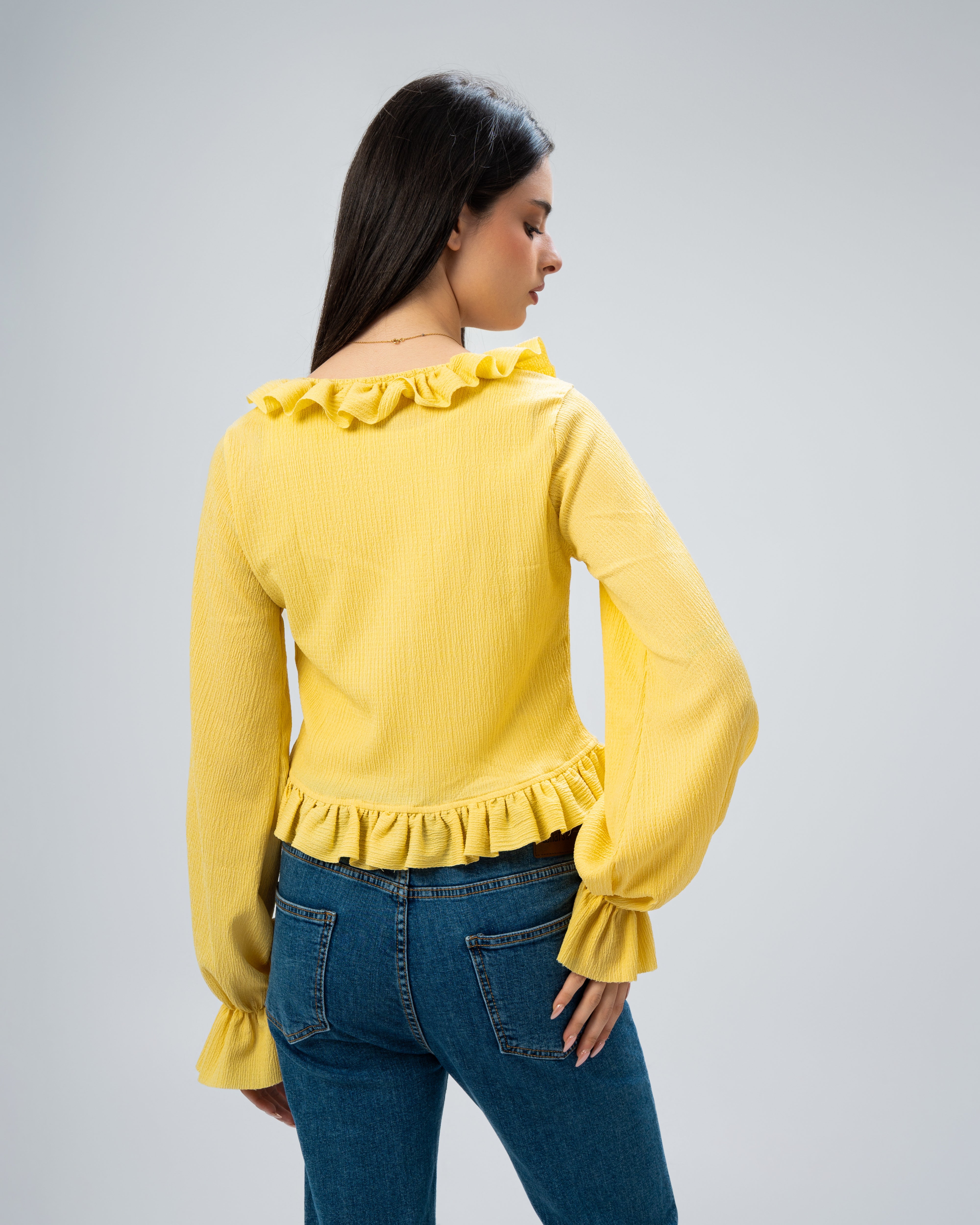 Ruffled Tie-Front Cropped Blouse