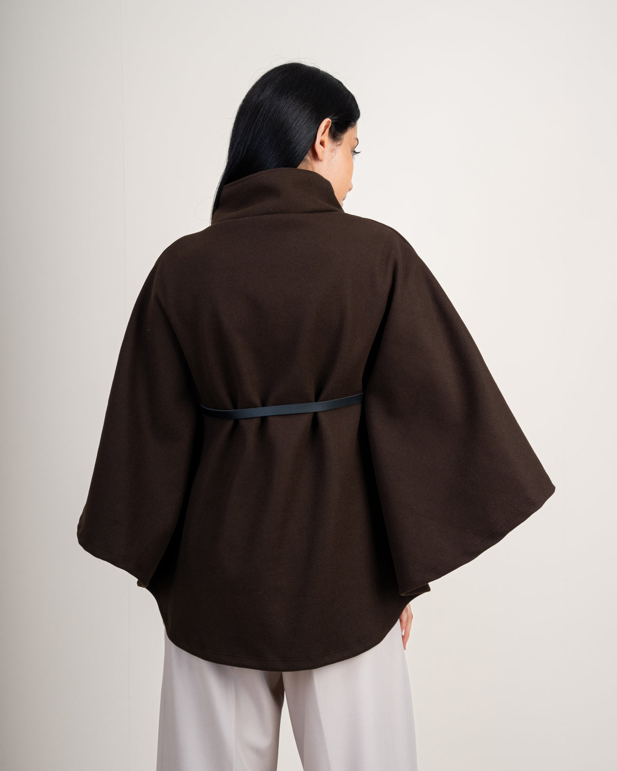 Wool Cape Pullover With Belt