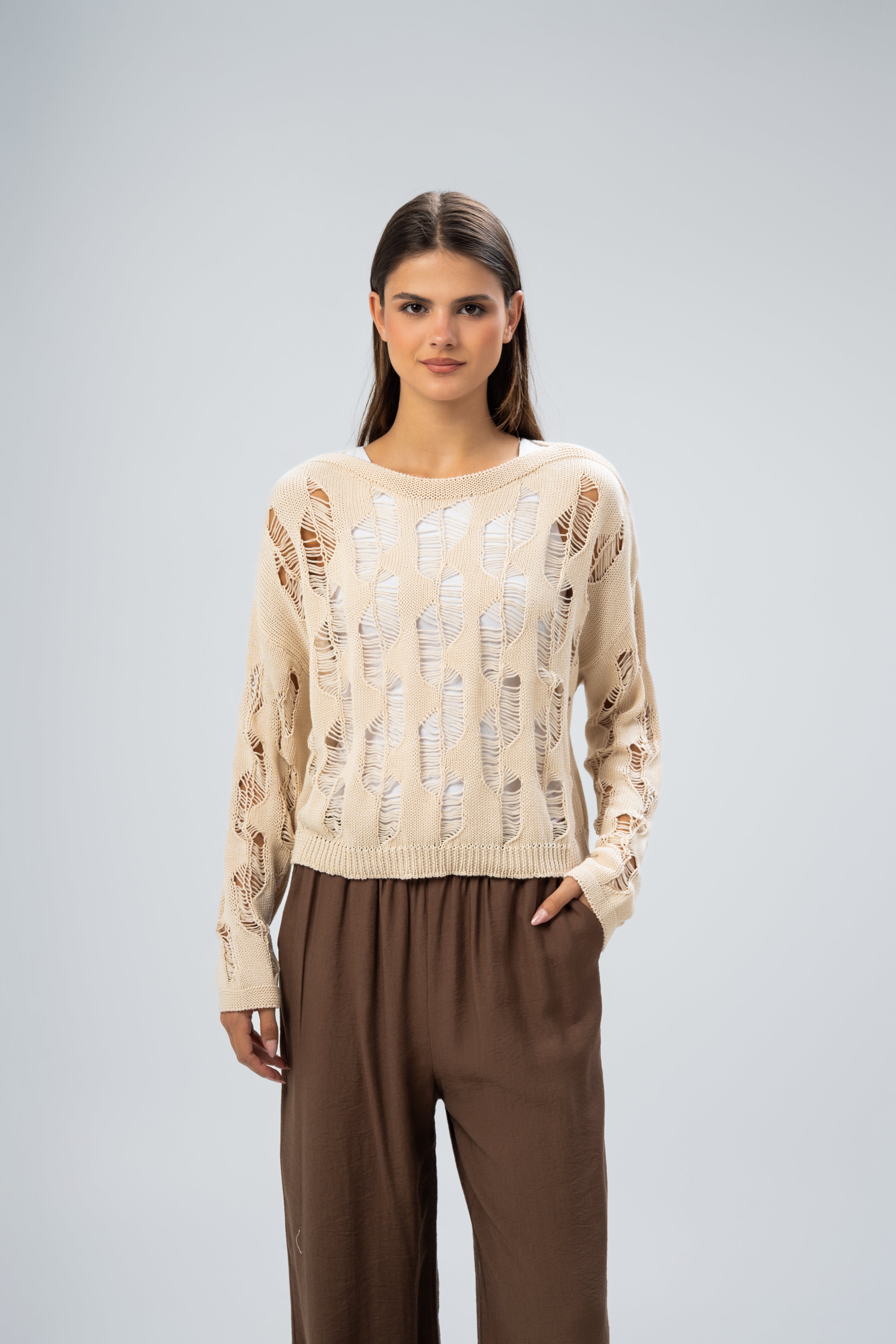 Knitwear Pullover With Wide Neck - And Cutout Circles