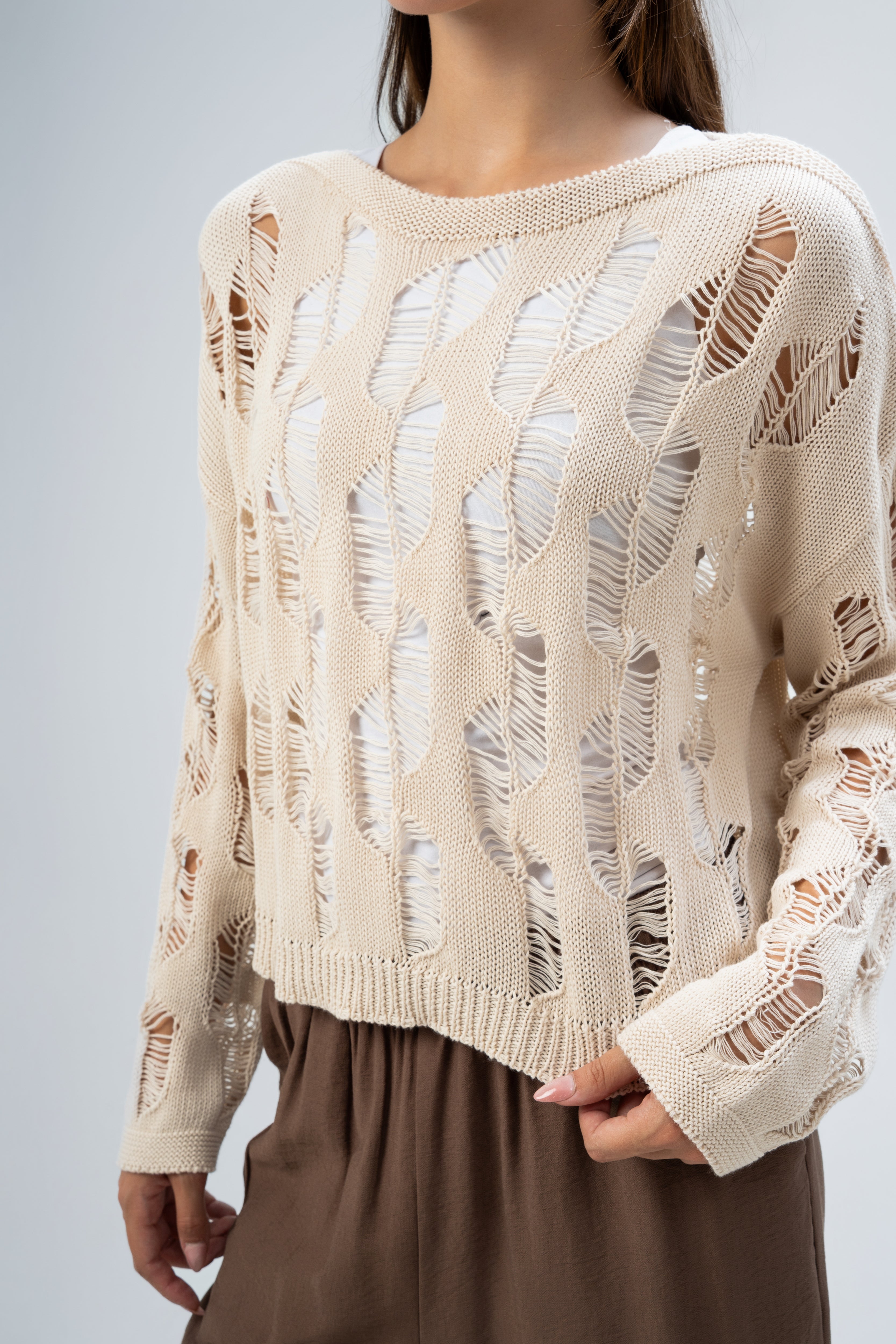 Knitwear Pullover With Wide Neck - And Cutout Circles