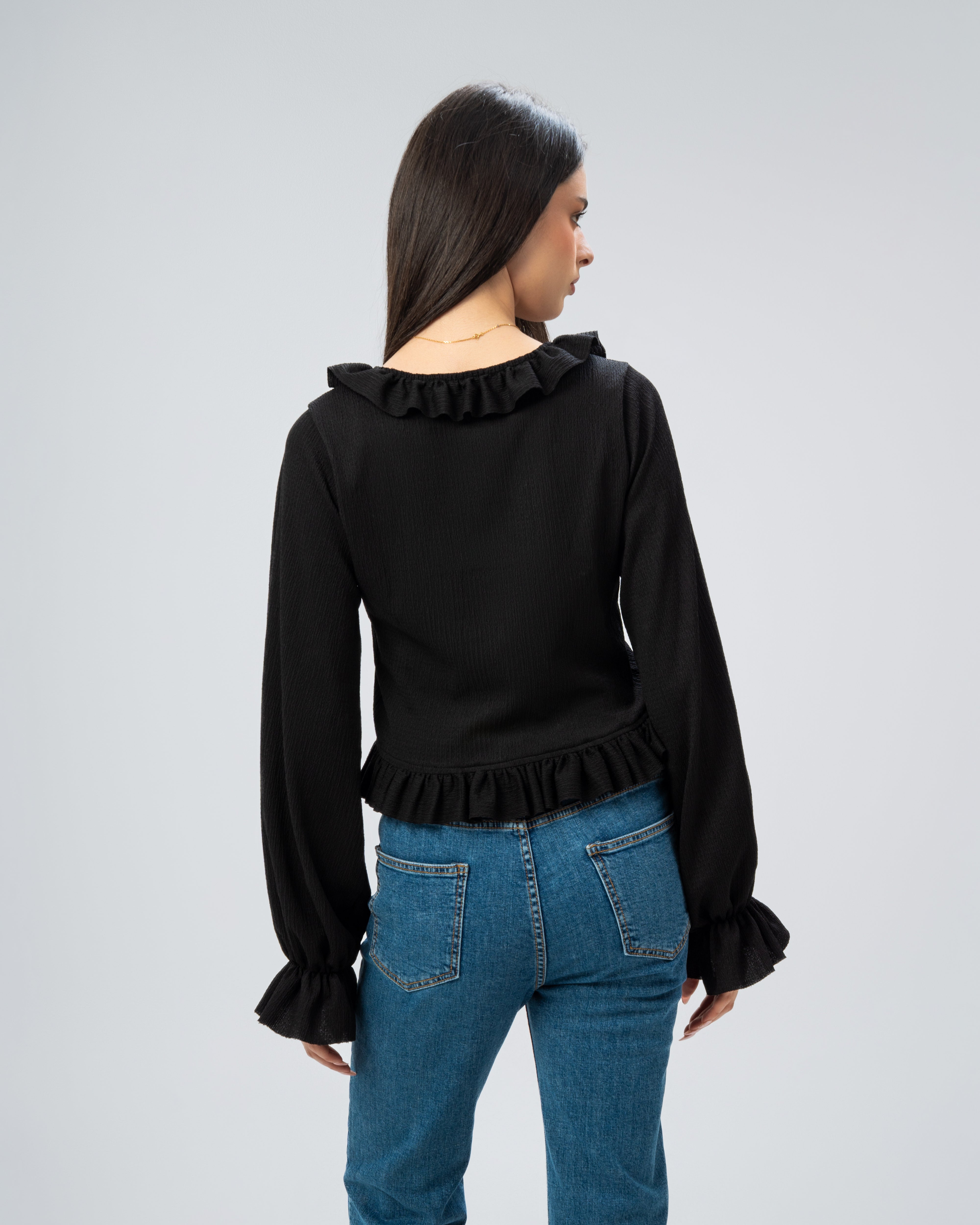 Ruffled Tie-Front Cropped Blouse