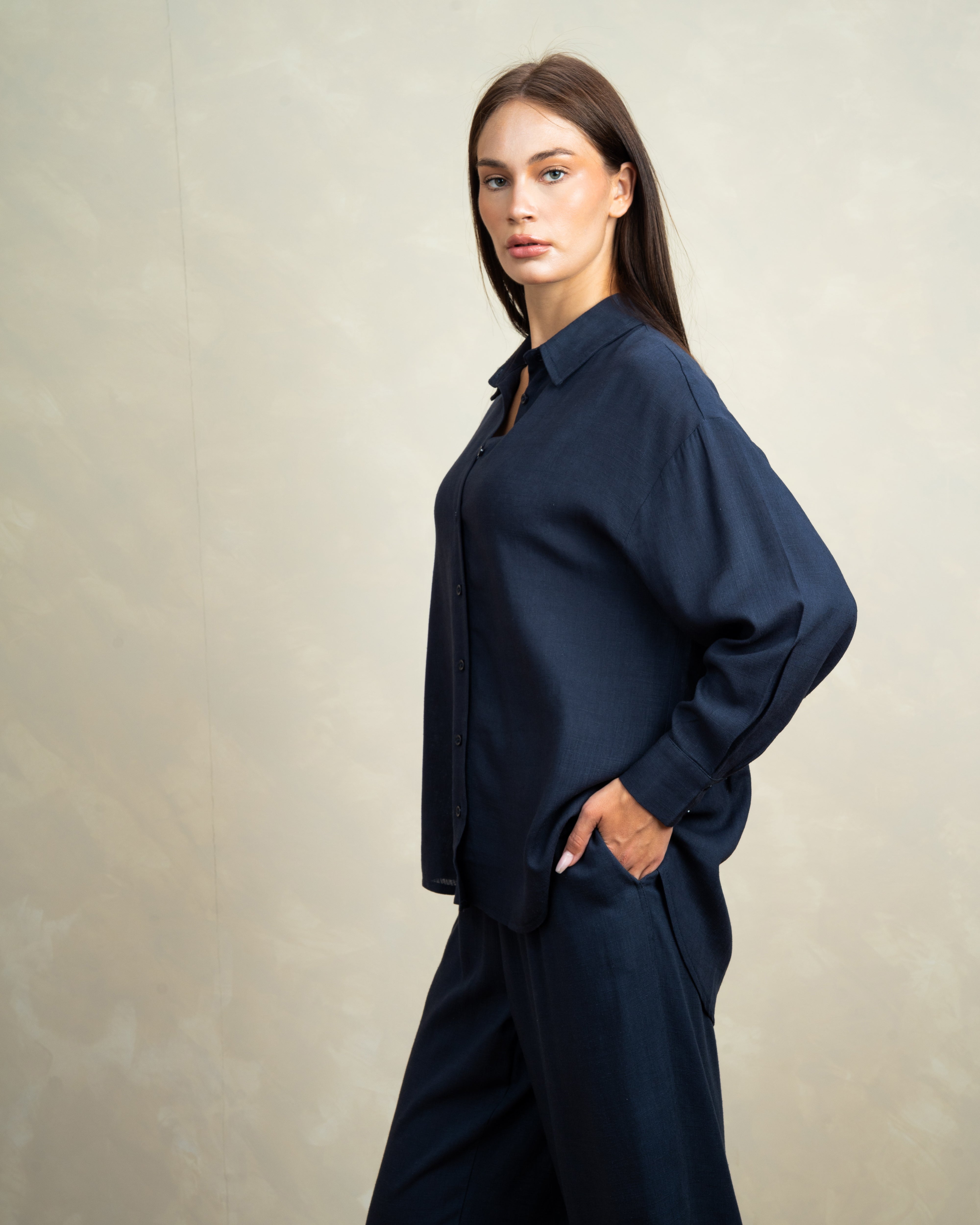 Plain Linen Shirt With Colored Buttons