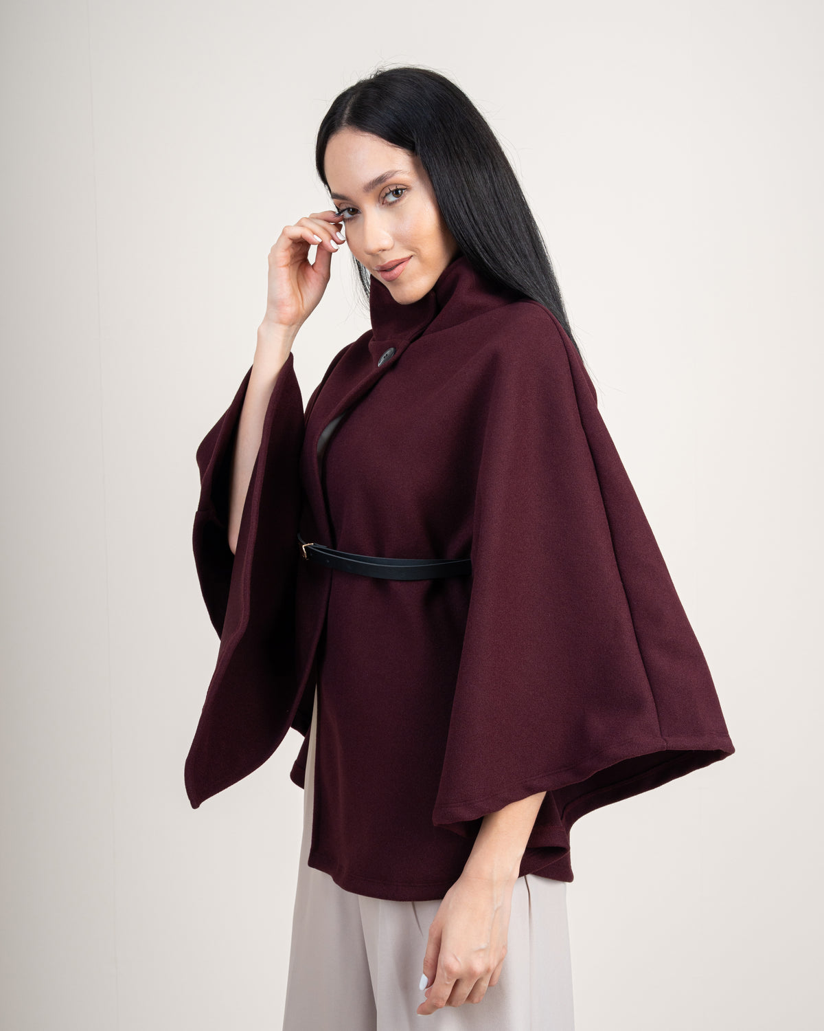 Wool Cape Pullover With Belt