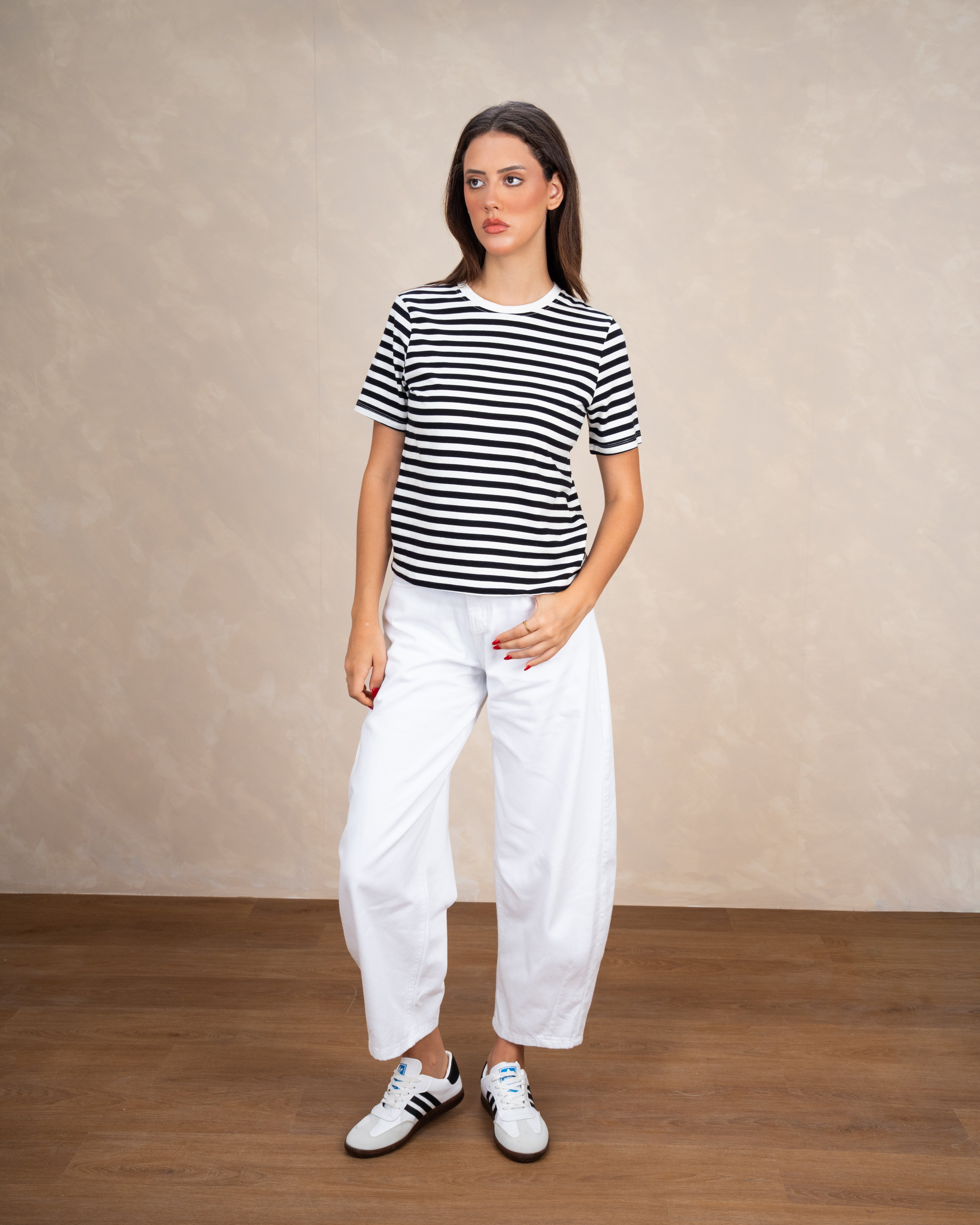 Short Colorful Striped Basic Top