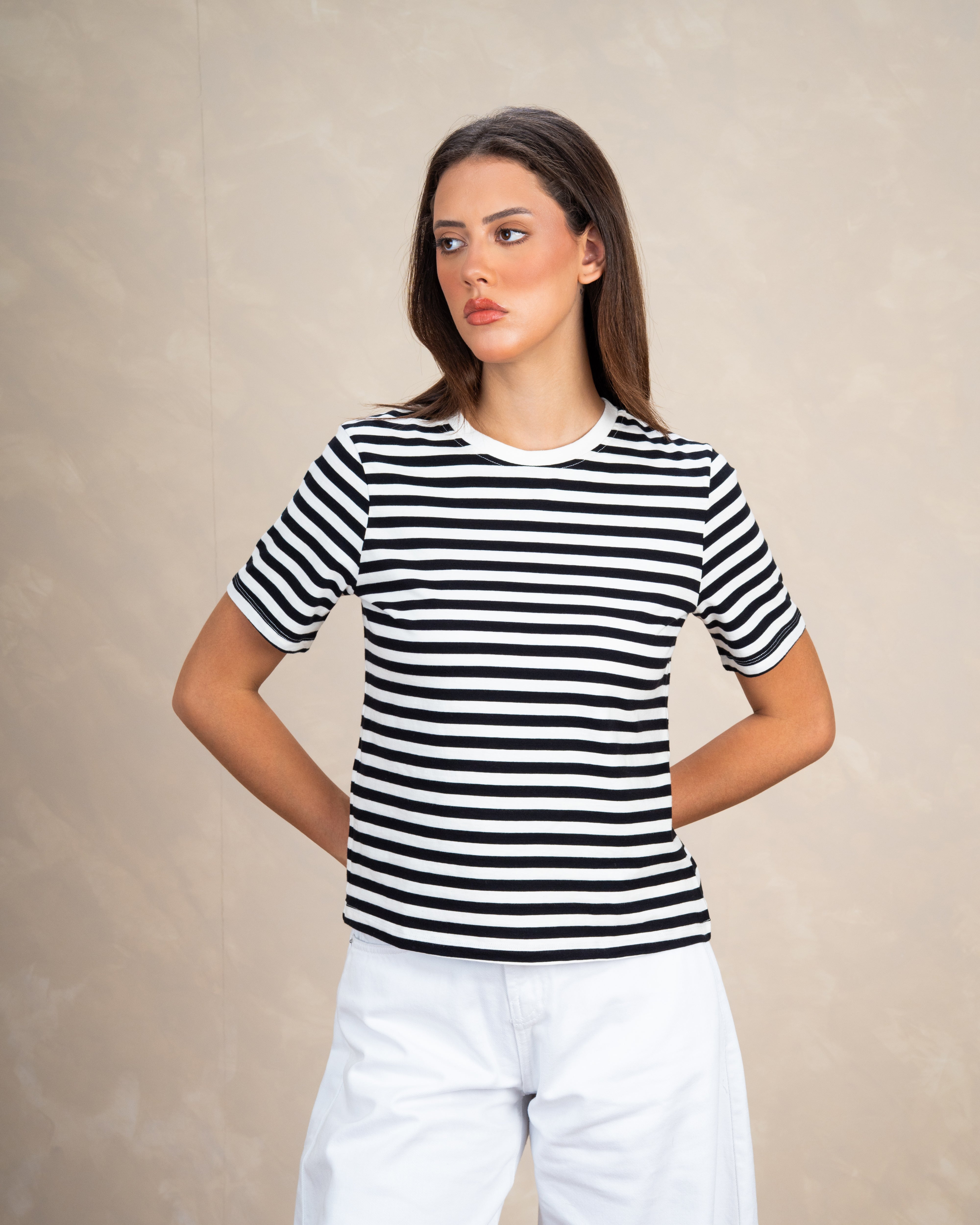 Short Colorful Striped Basic Top