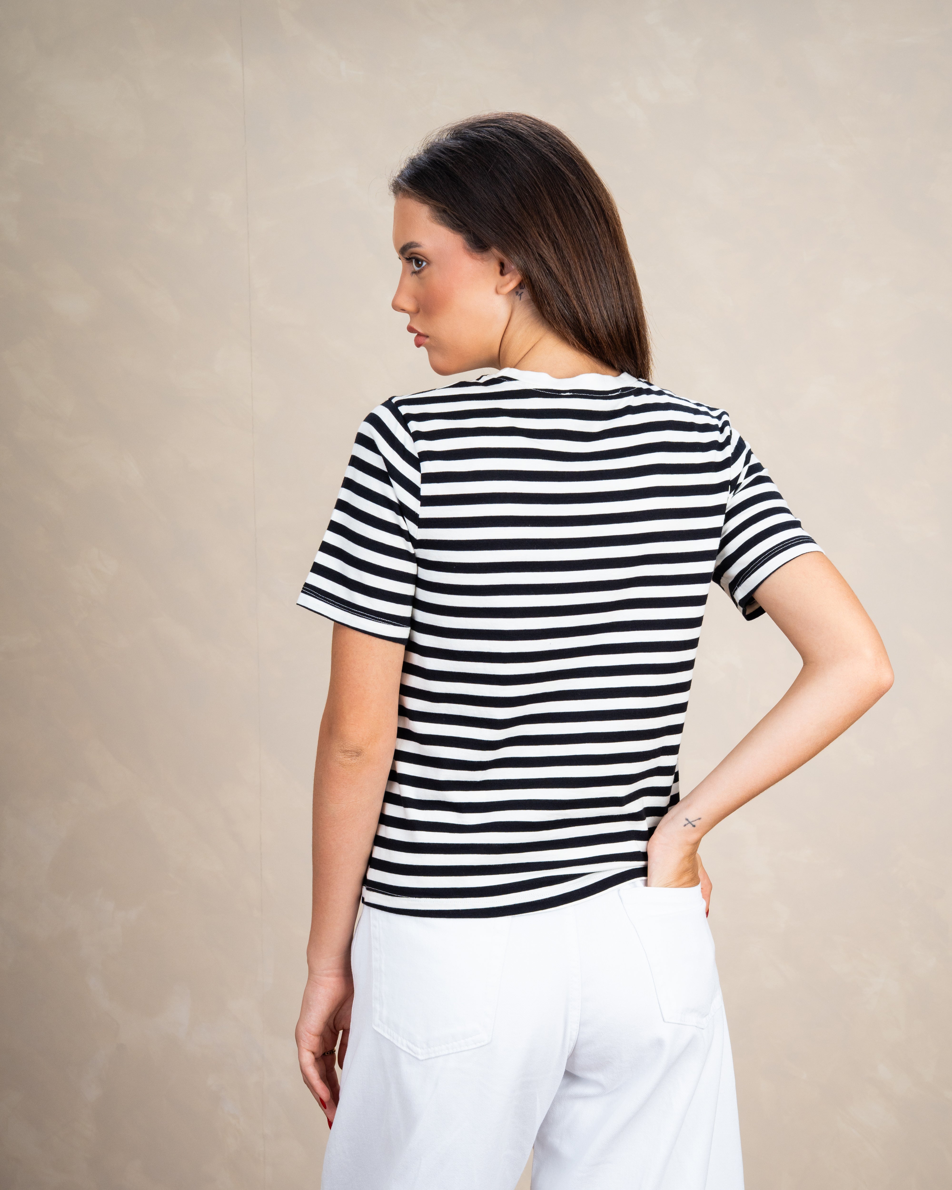 Short Colorful Striped Basic Top