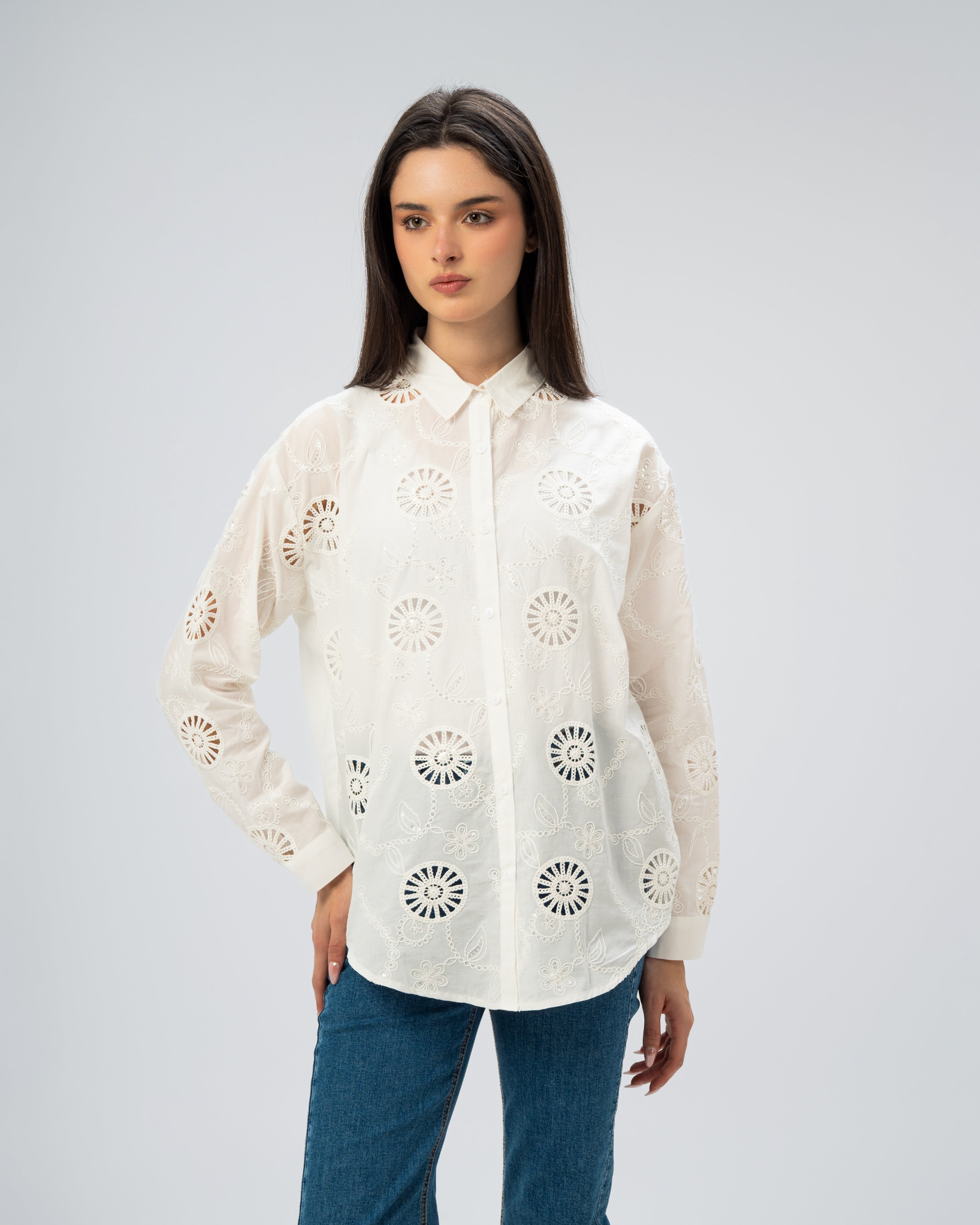 Embroidered shirt with circles and squares