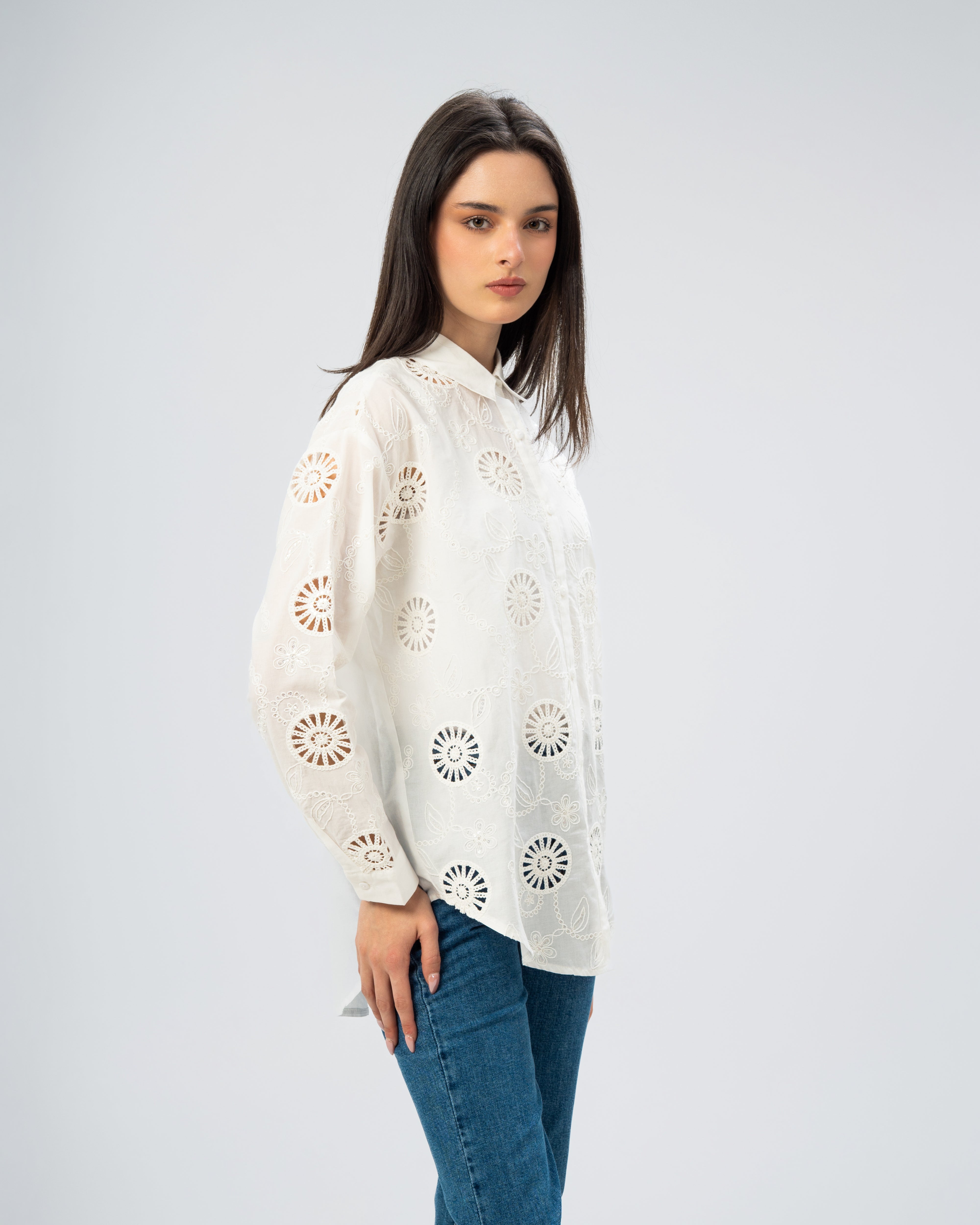 Embroidered shirt with circles and squares
