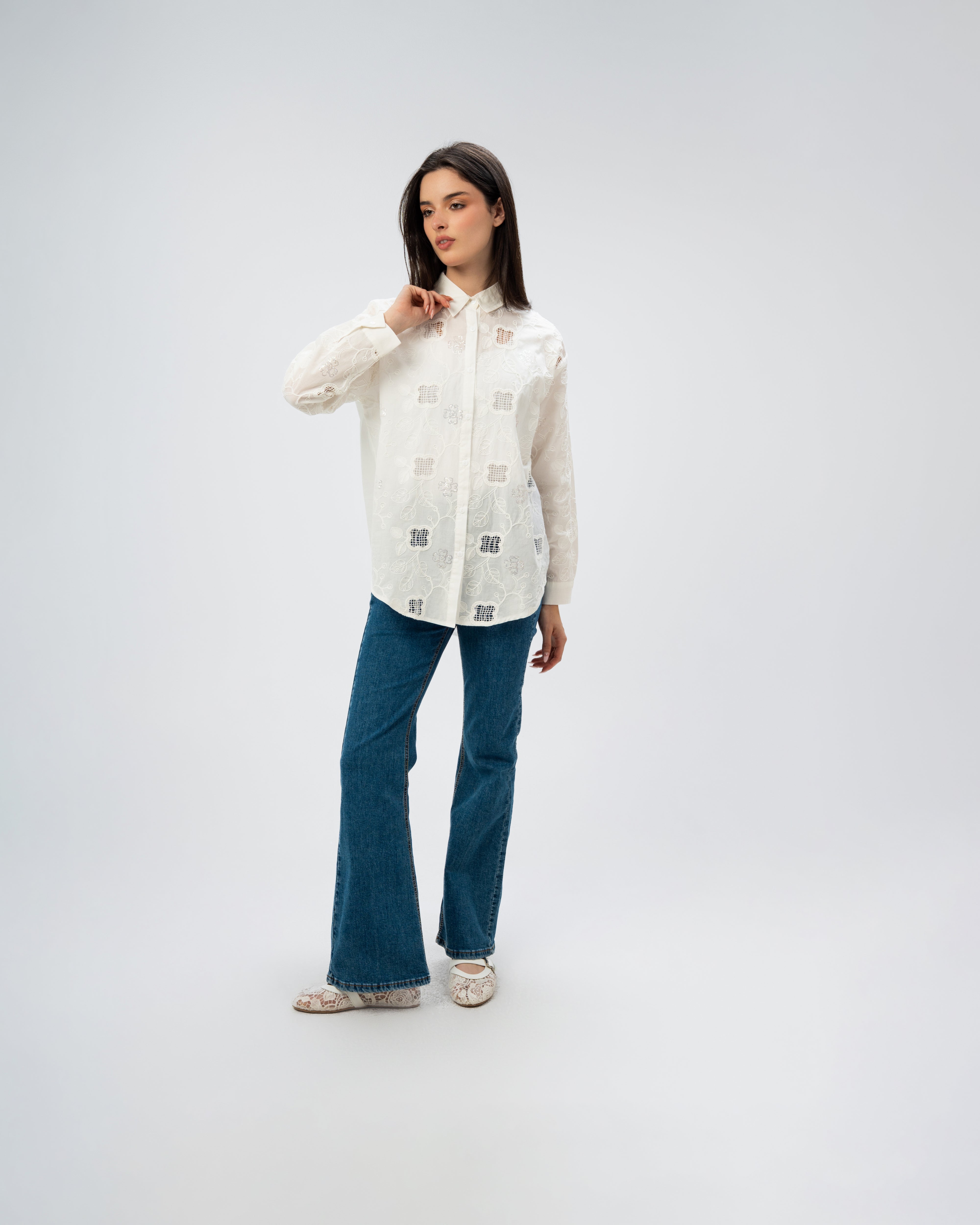 Embroidered shirt with circles and squares