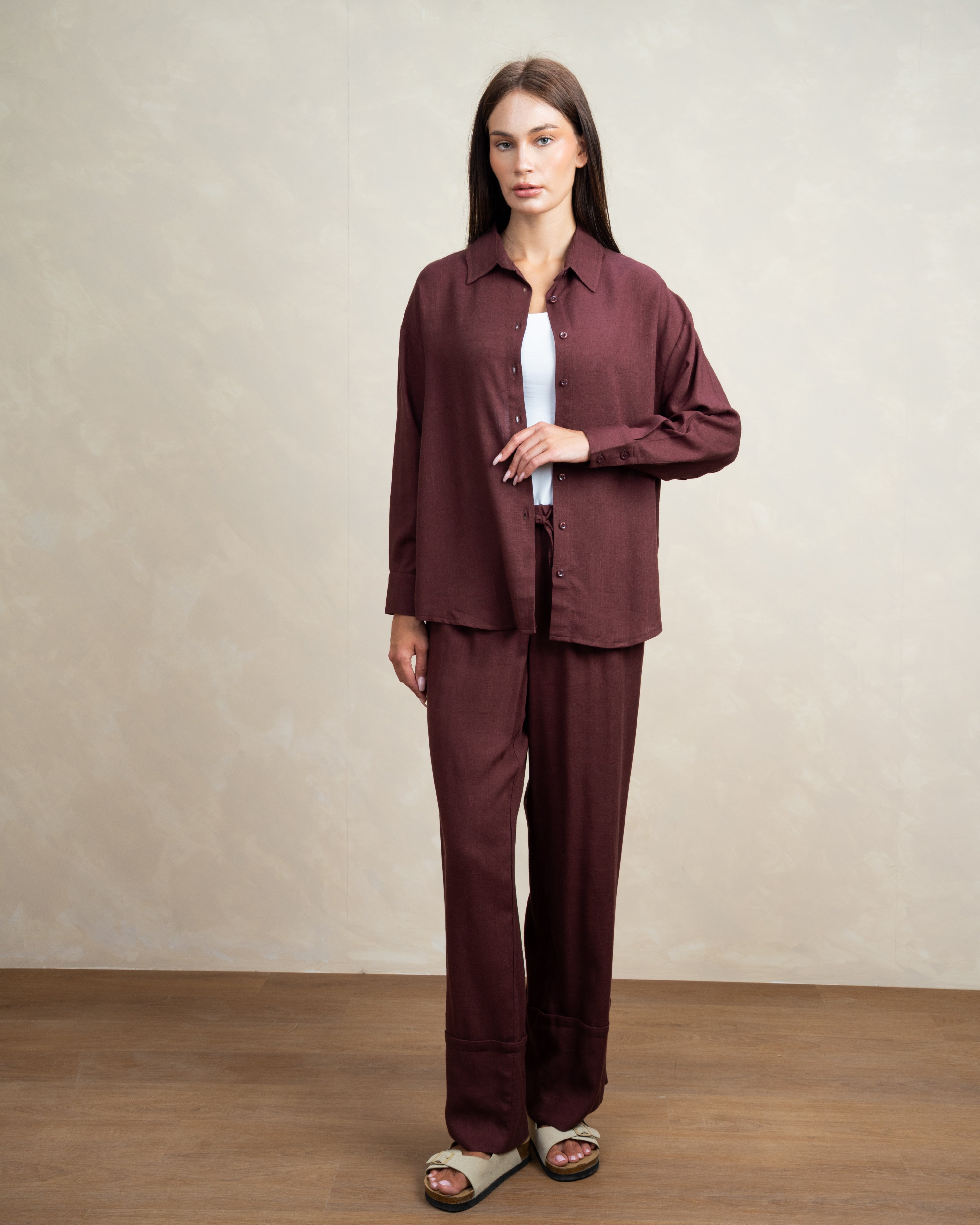 Plain Linen Shirt With Colored Buttons