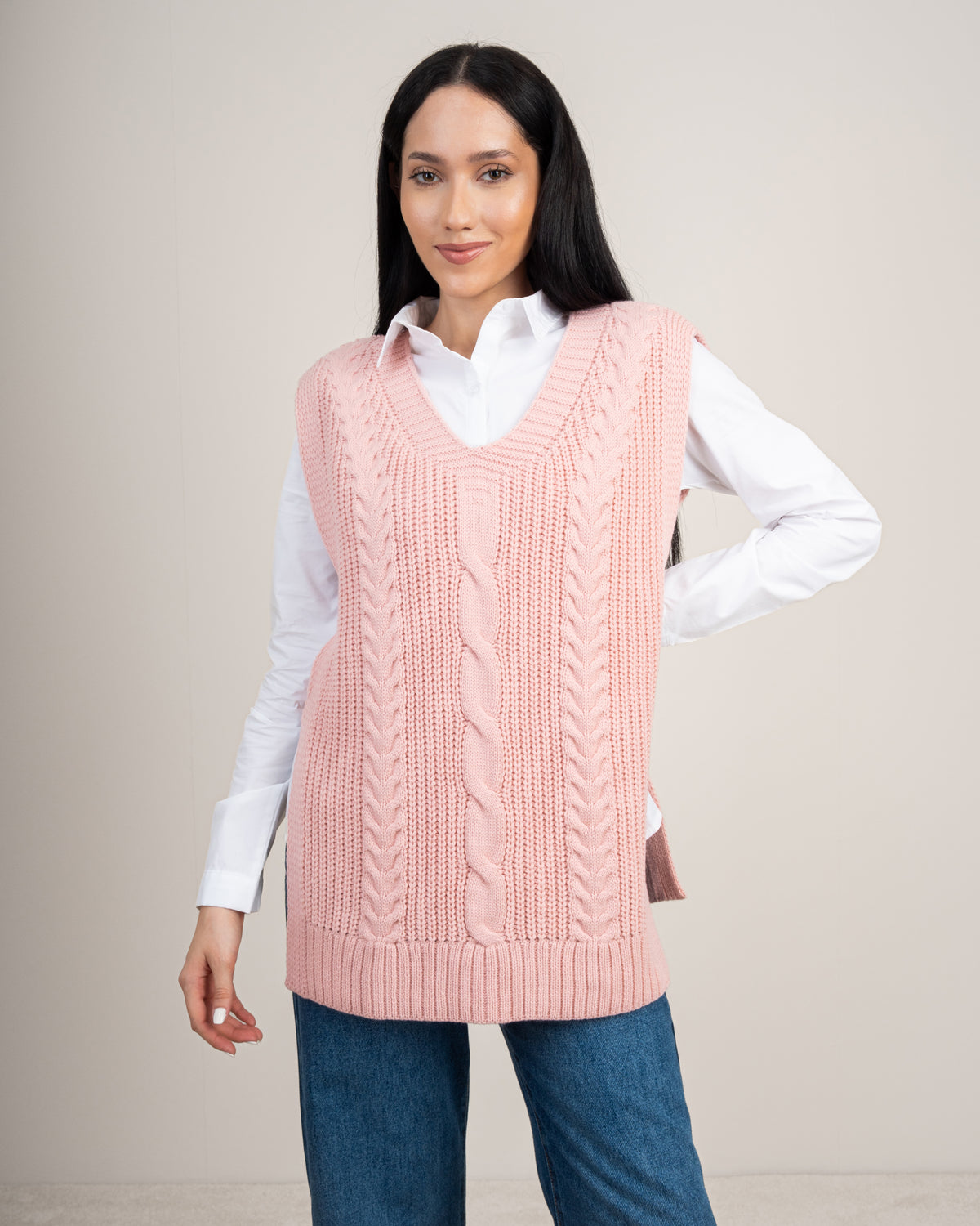 Cable Knitwear Vest - With Belt