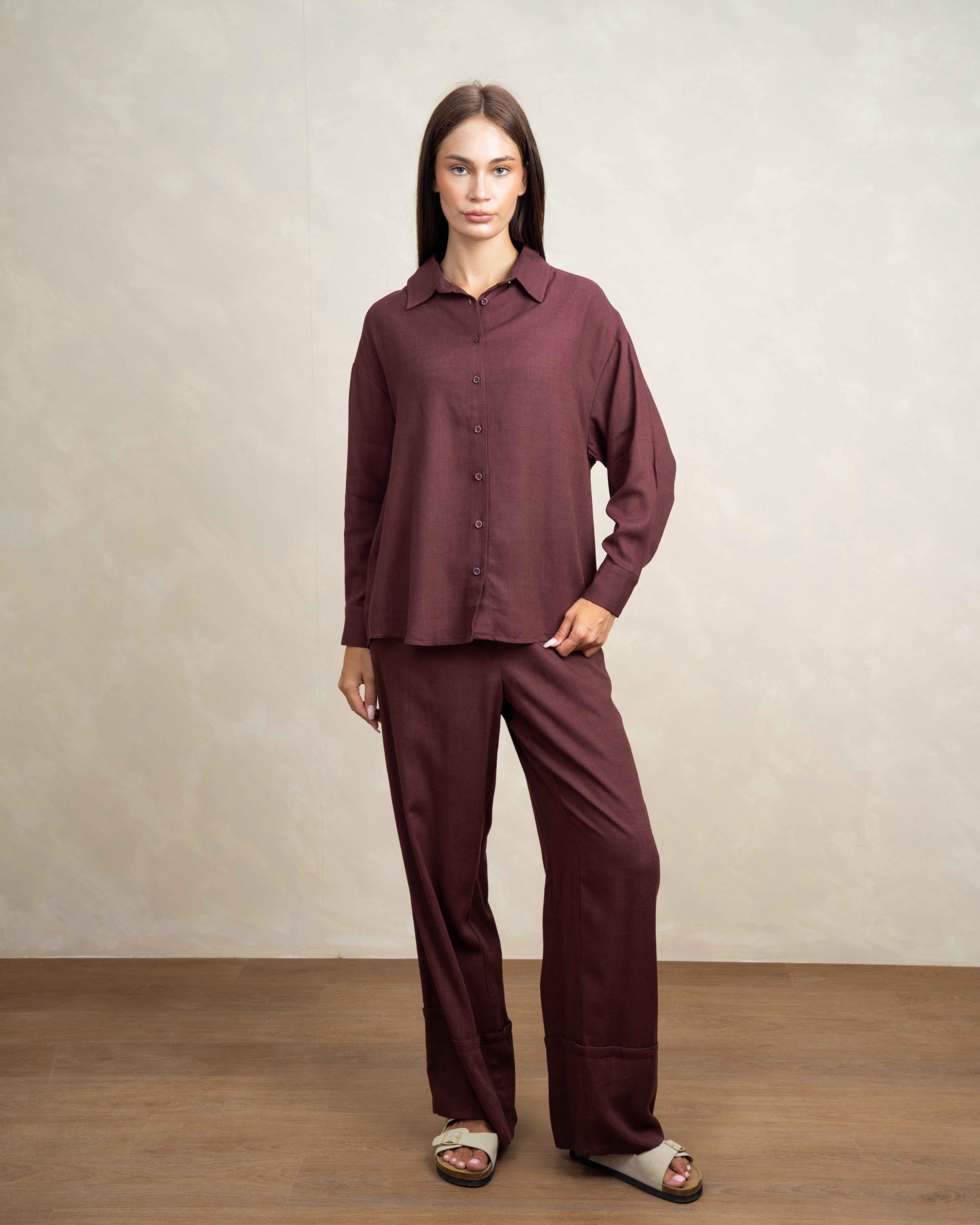 Plain Linen Shirt With Colored Buttons