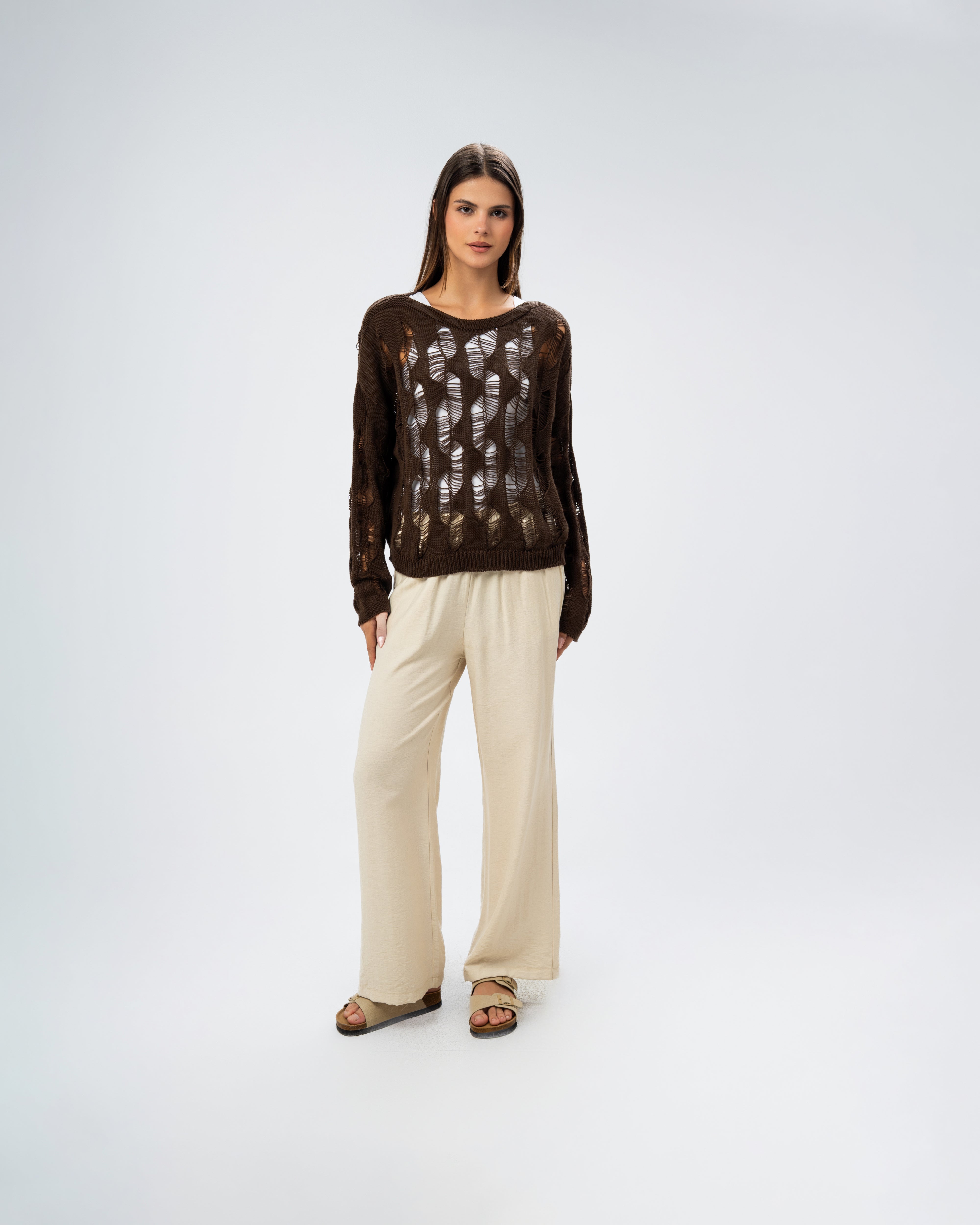 Knitwear Pullover With Wide Neck - And Cutout Circles