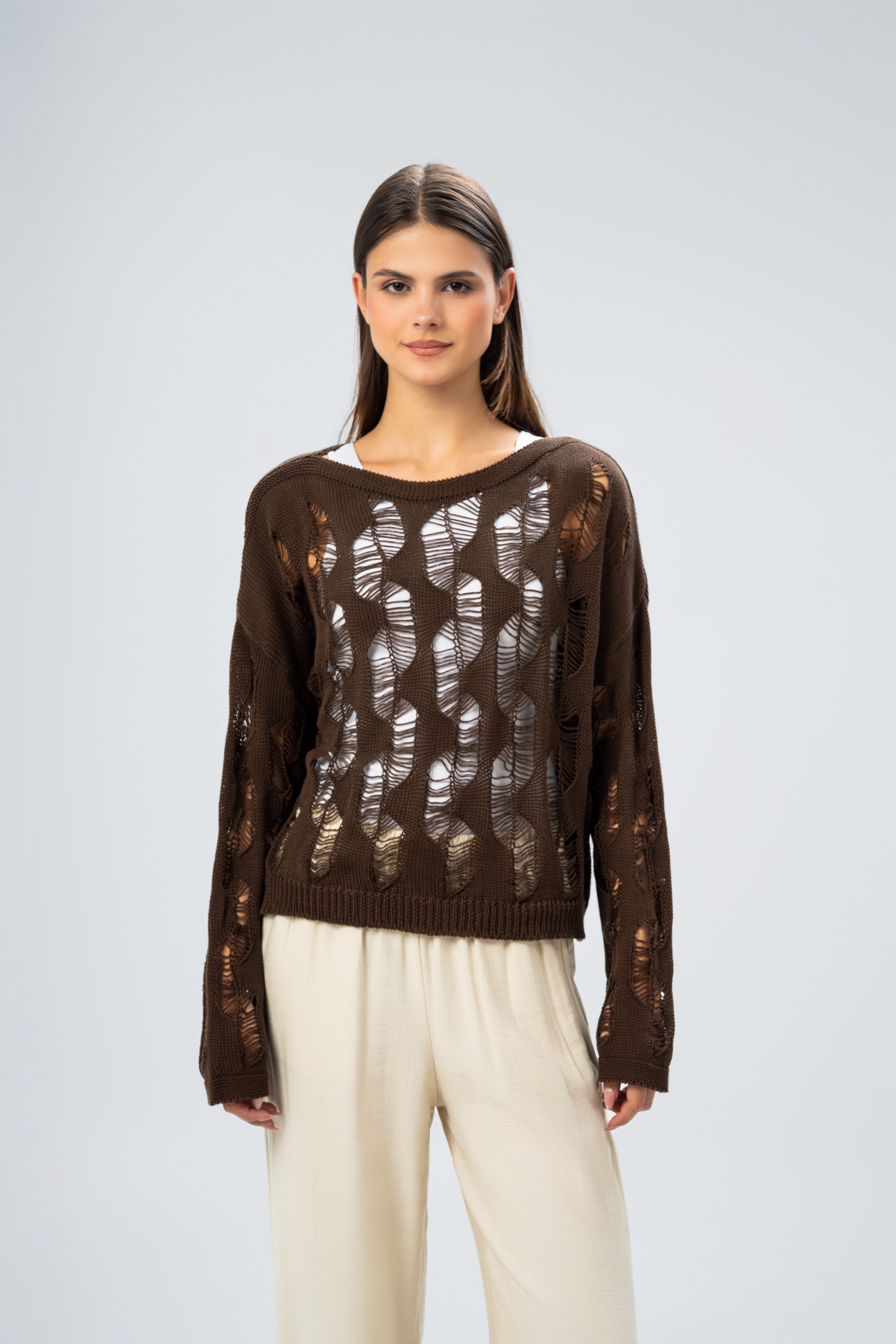 Knitwear Pullover With Wide Neck - And Cutout Circles