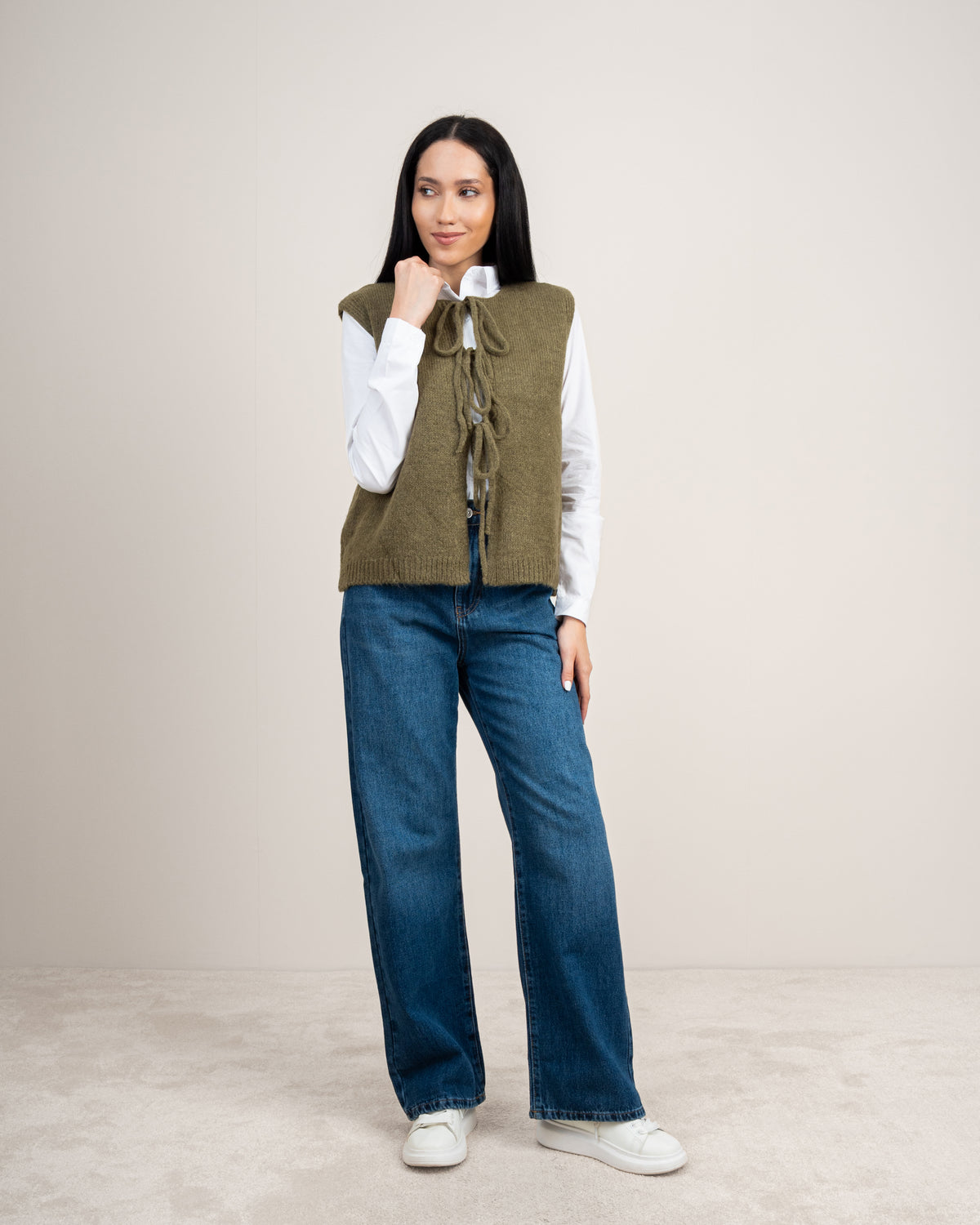 Open Sleeveless Vest - With Front Tie