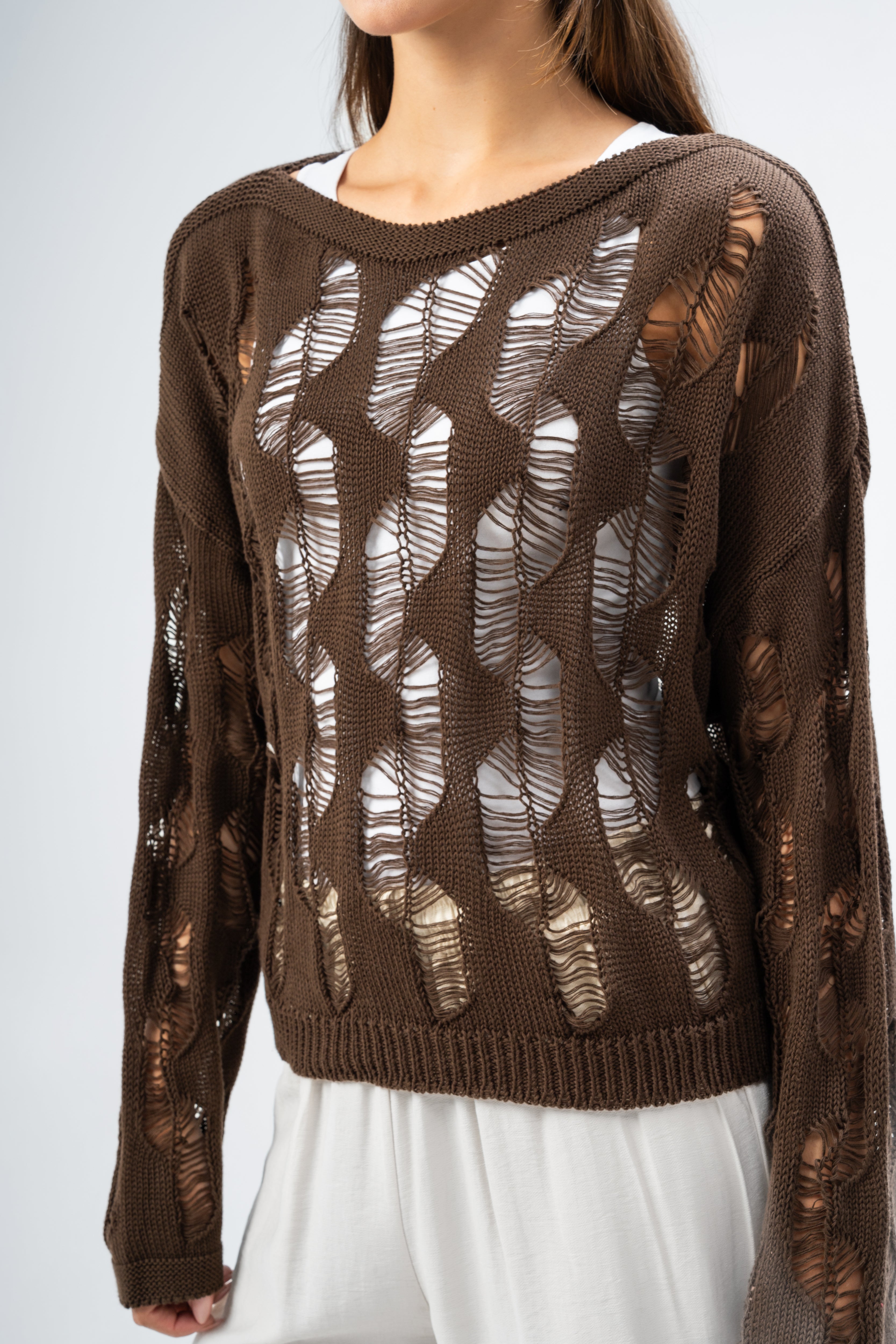 Knitwear Pullover With Wide Neck - And Cutout Circles