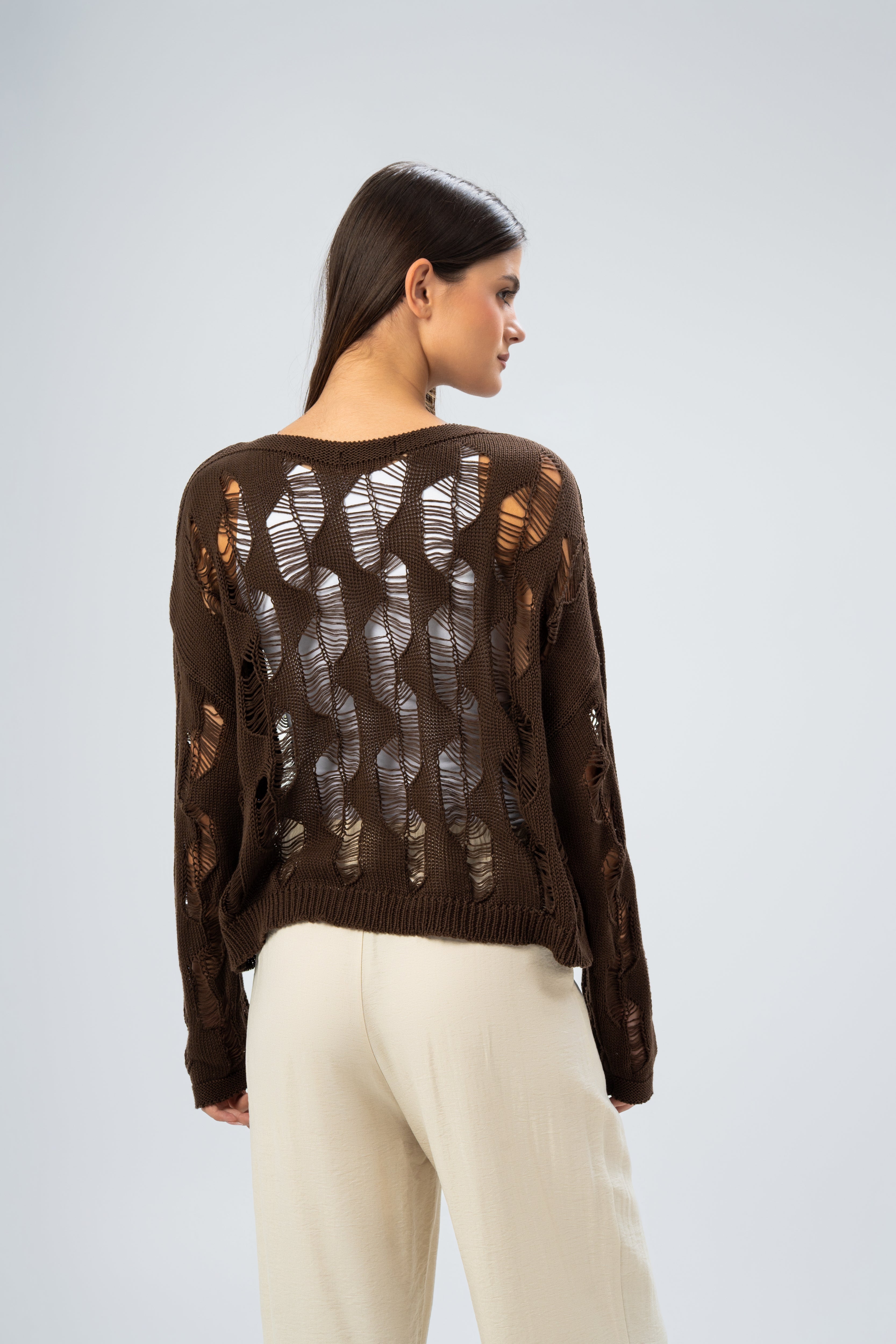 Knitwear Pullover With Wide Neck - And Cutout Circles