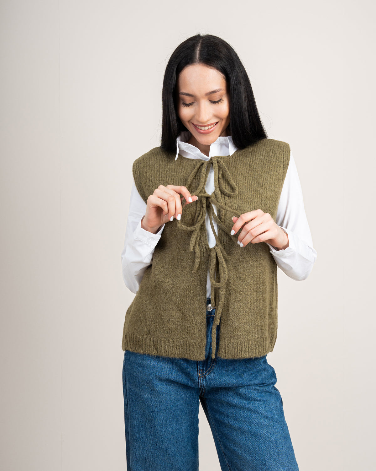 Open Sleeveless Vest - With Front Tie