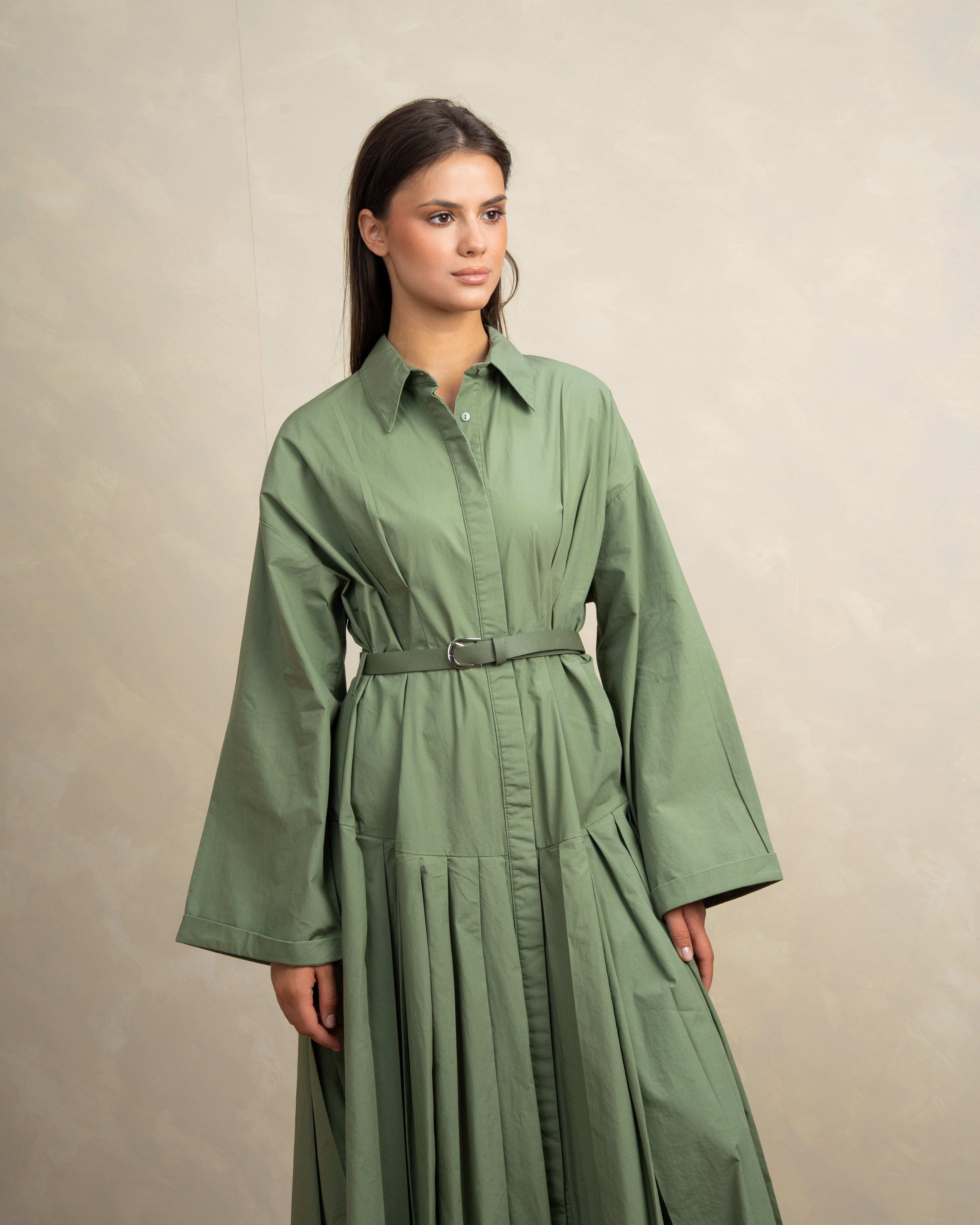 Wide Dress With Belt And Wide Sleeves