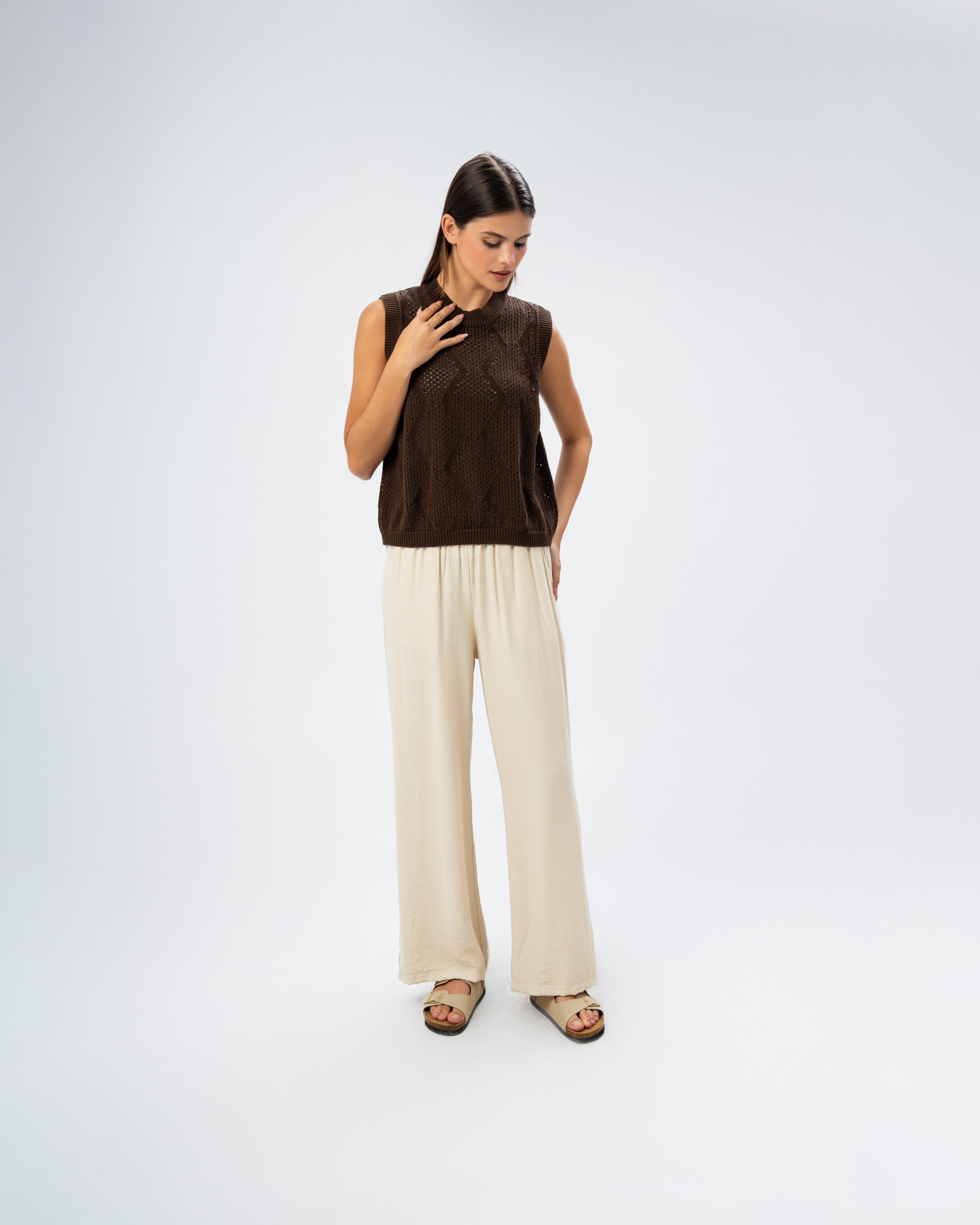 Knitwear Vest With Ribbed Embroidery