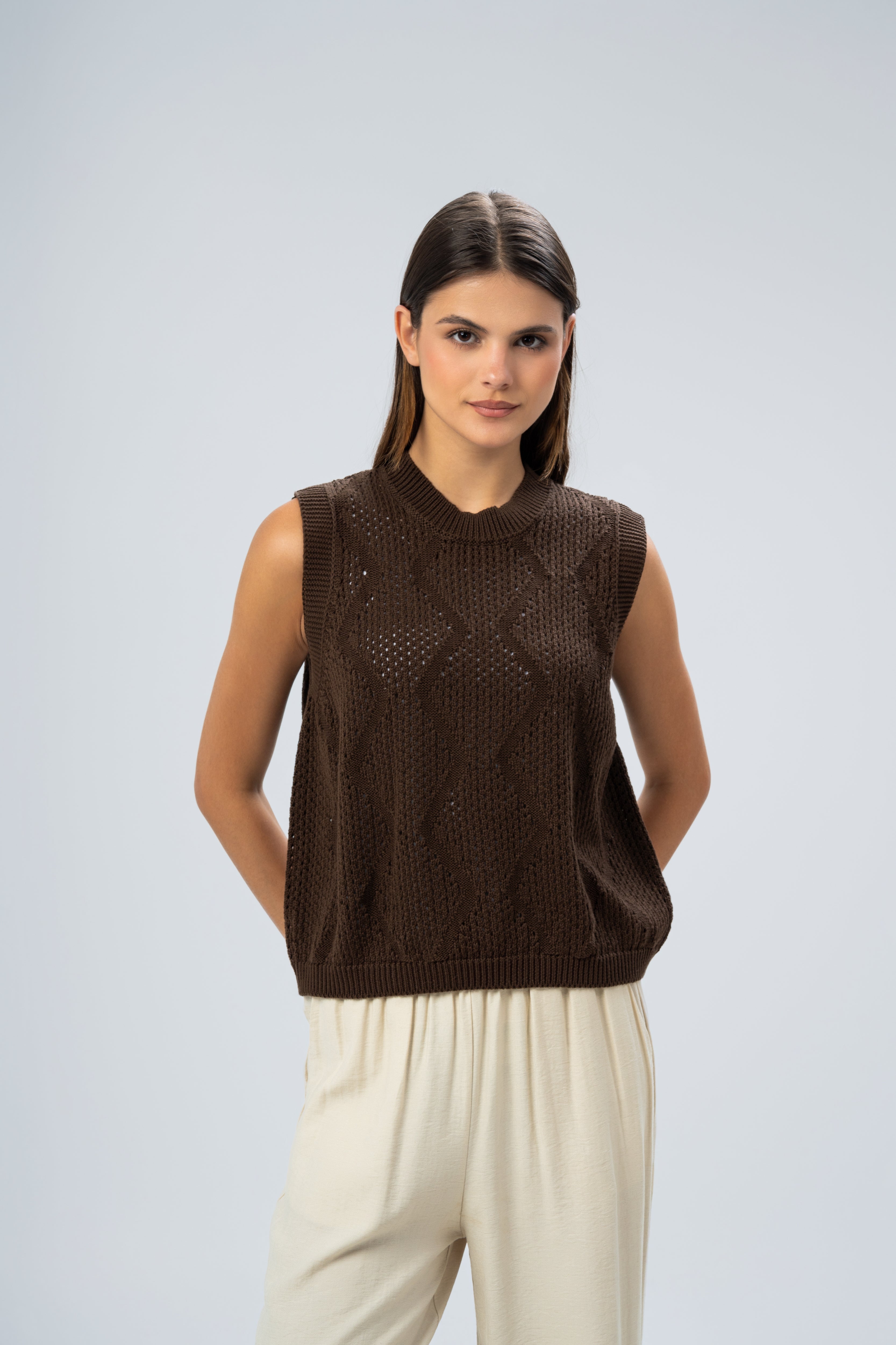 Knitwear Vest With Ribbed Embroidery
