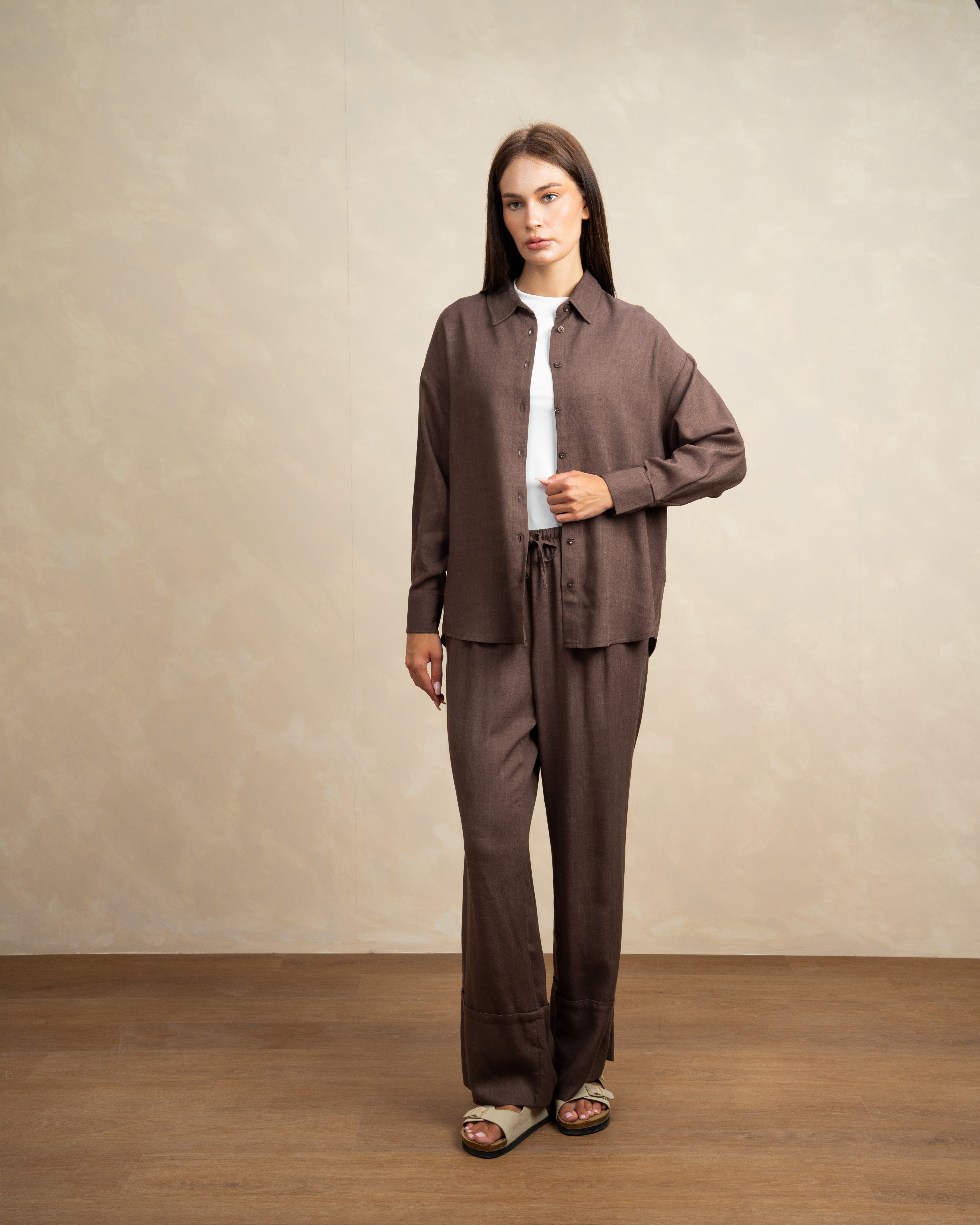 Plain Linen Shirt With Colored Buttons