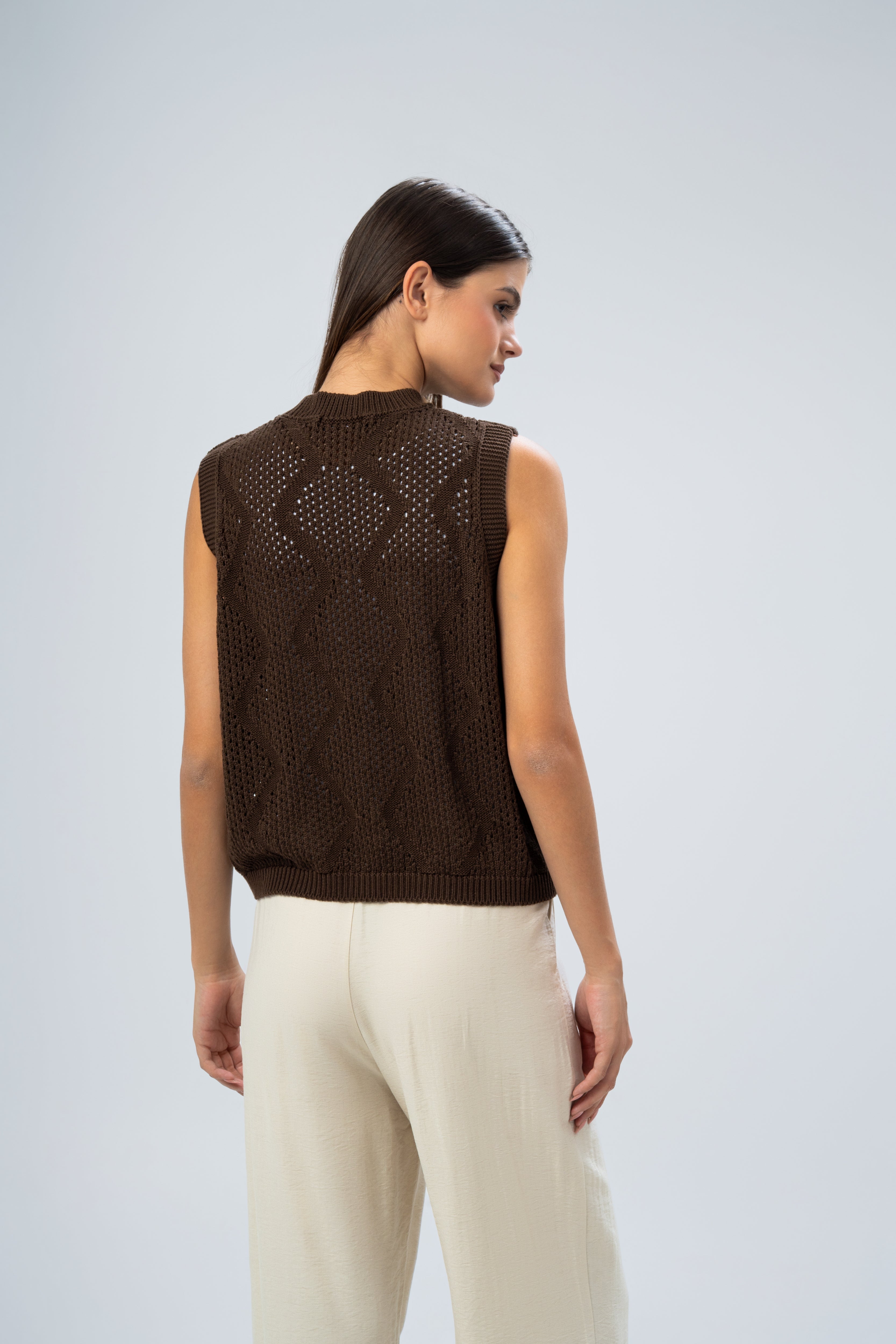 Knitwear Vest With Ribbed Embroidery