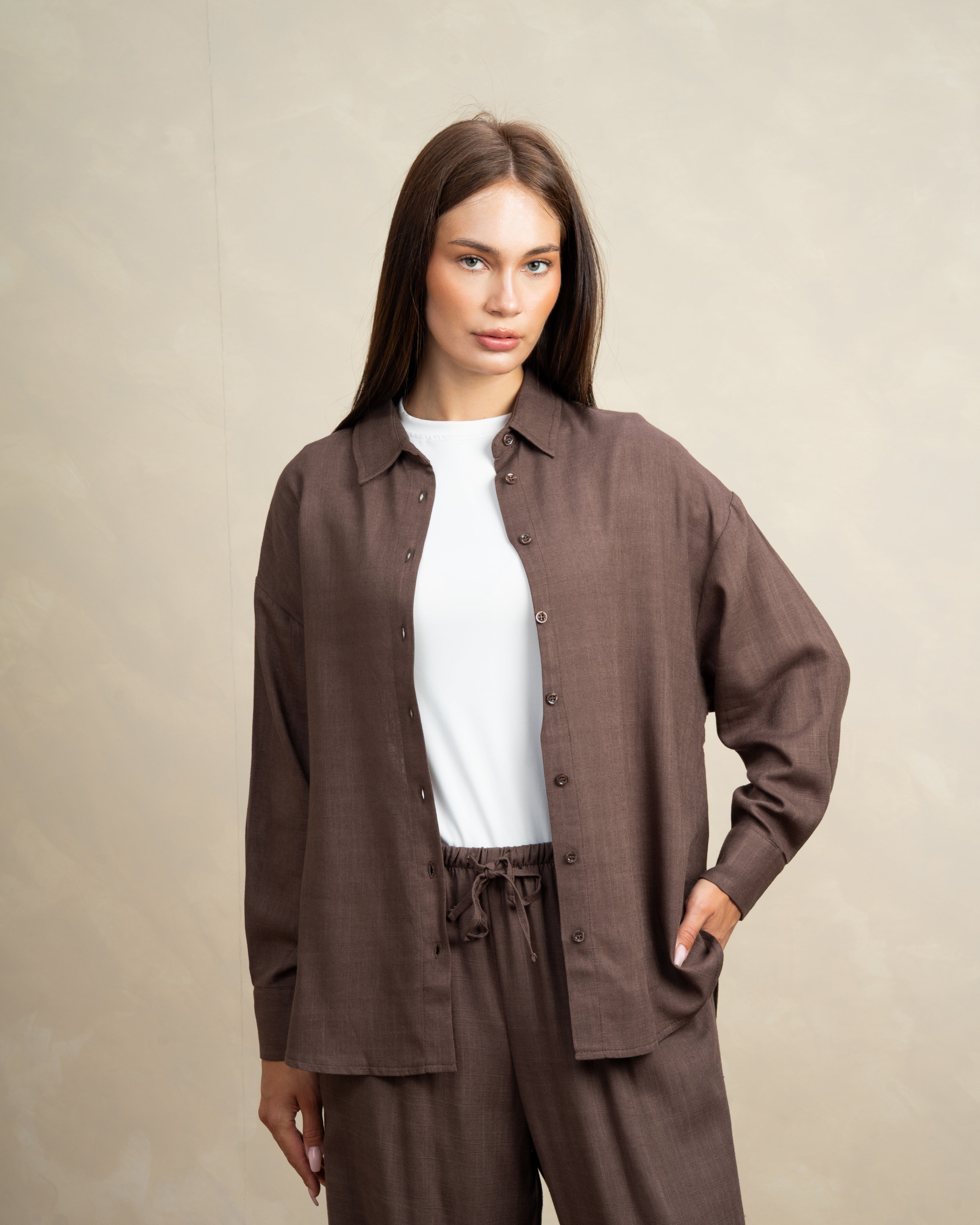 Plain Linen Shirt With Colored Buttons