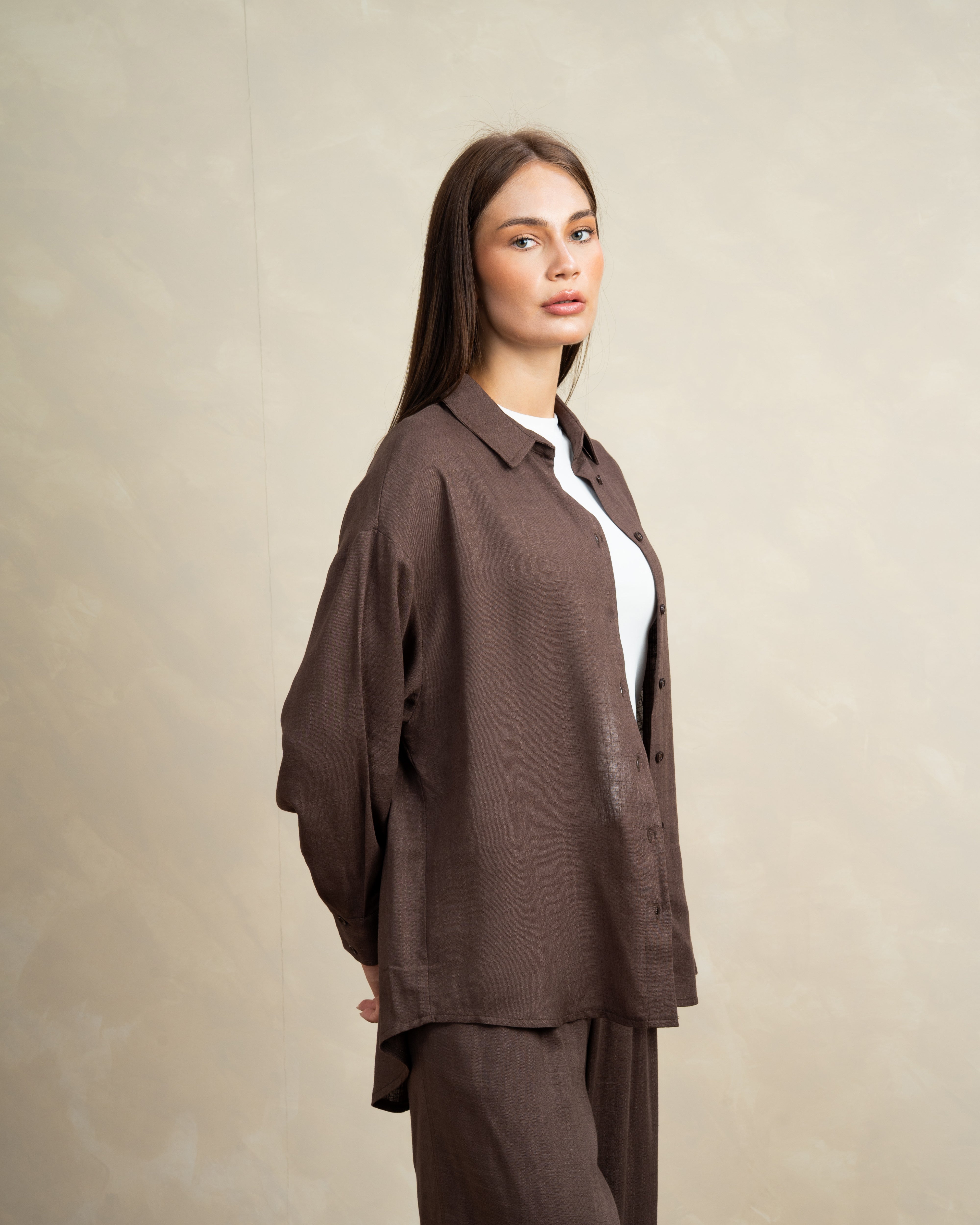 Plain Linen Shirt With Colored Buttons