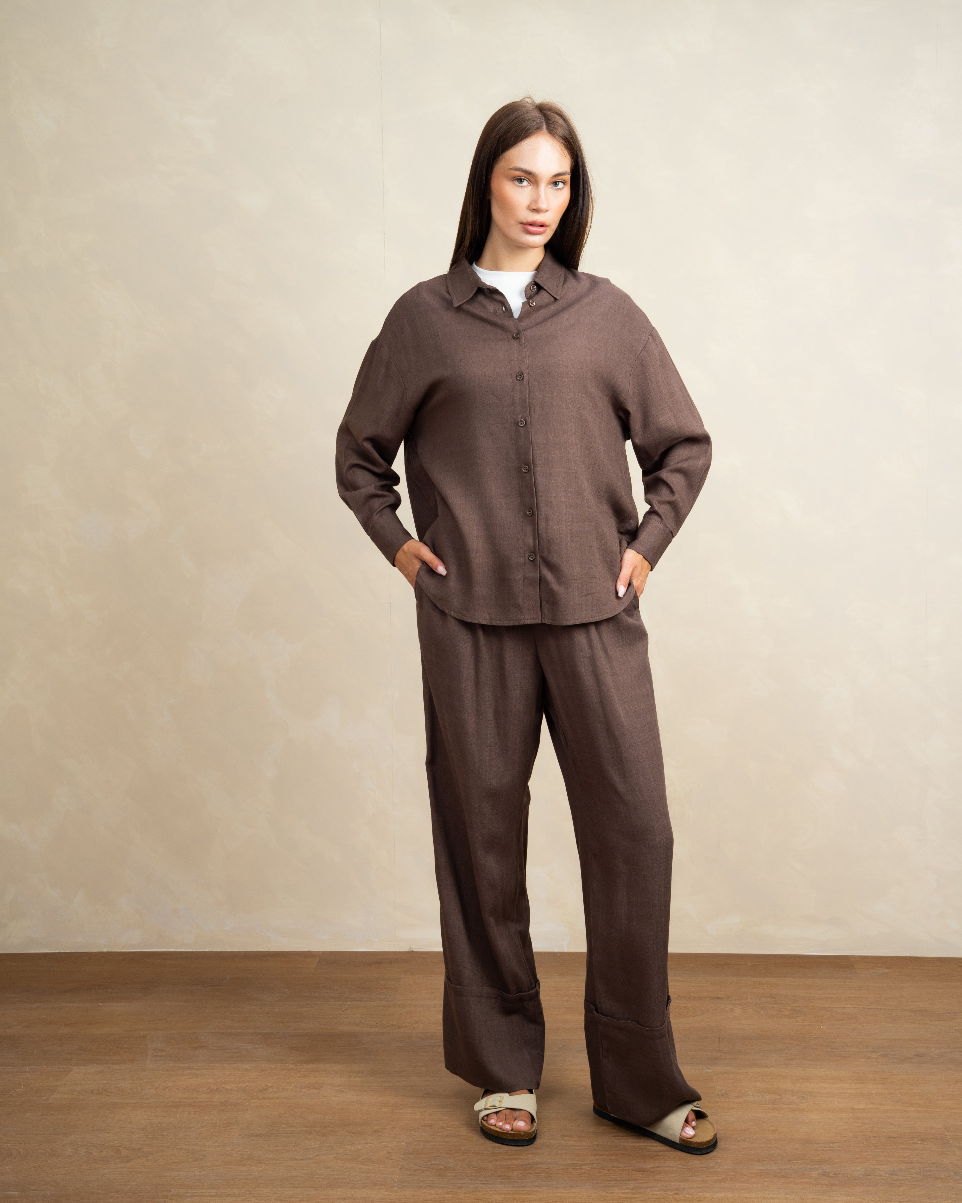 Plain Linen Shirt With Colored Buttons