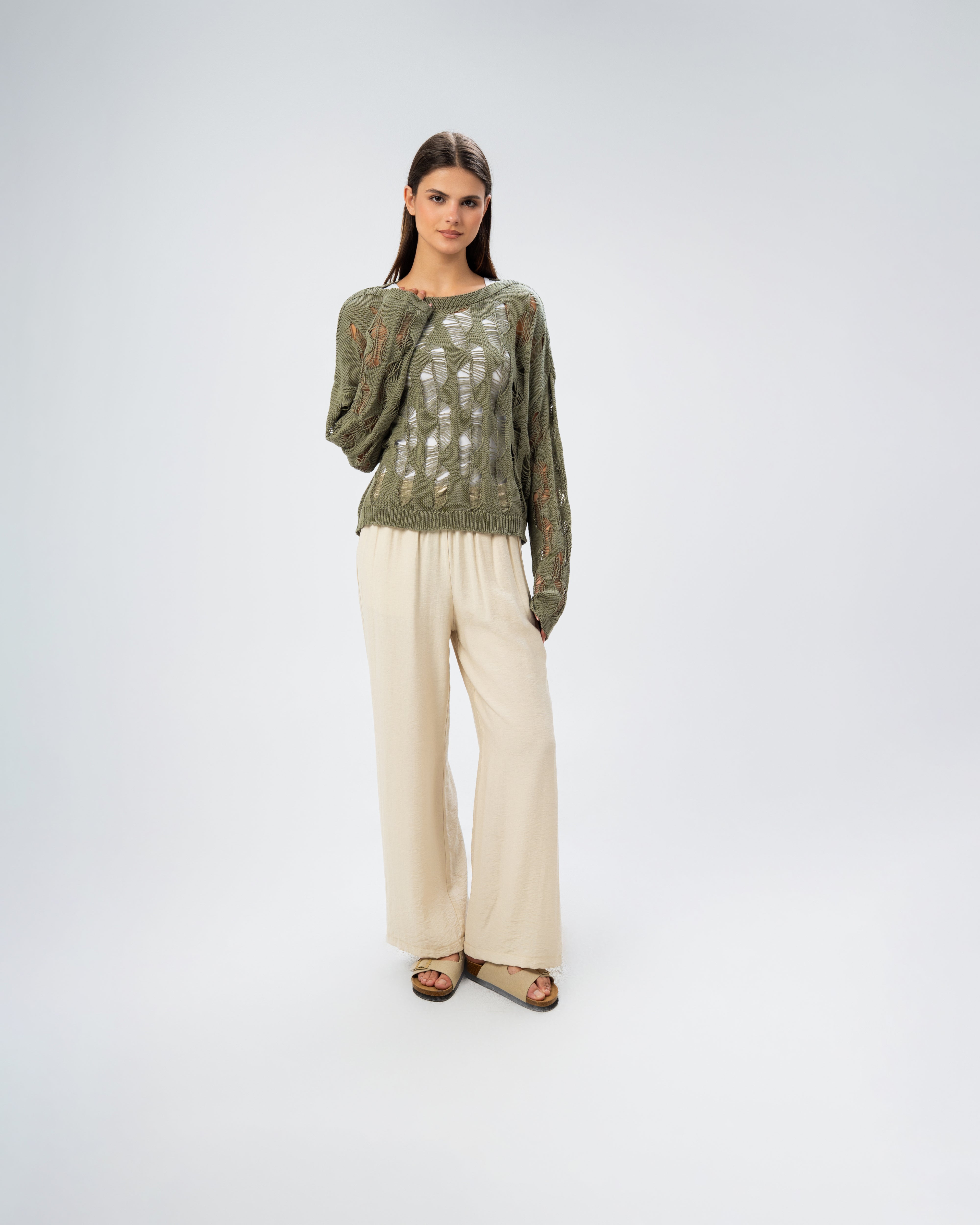 Knitwear Pullover With Wide Neck - And Cutout Circles