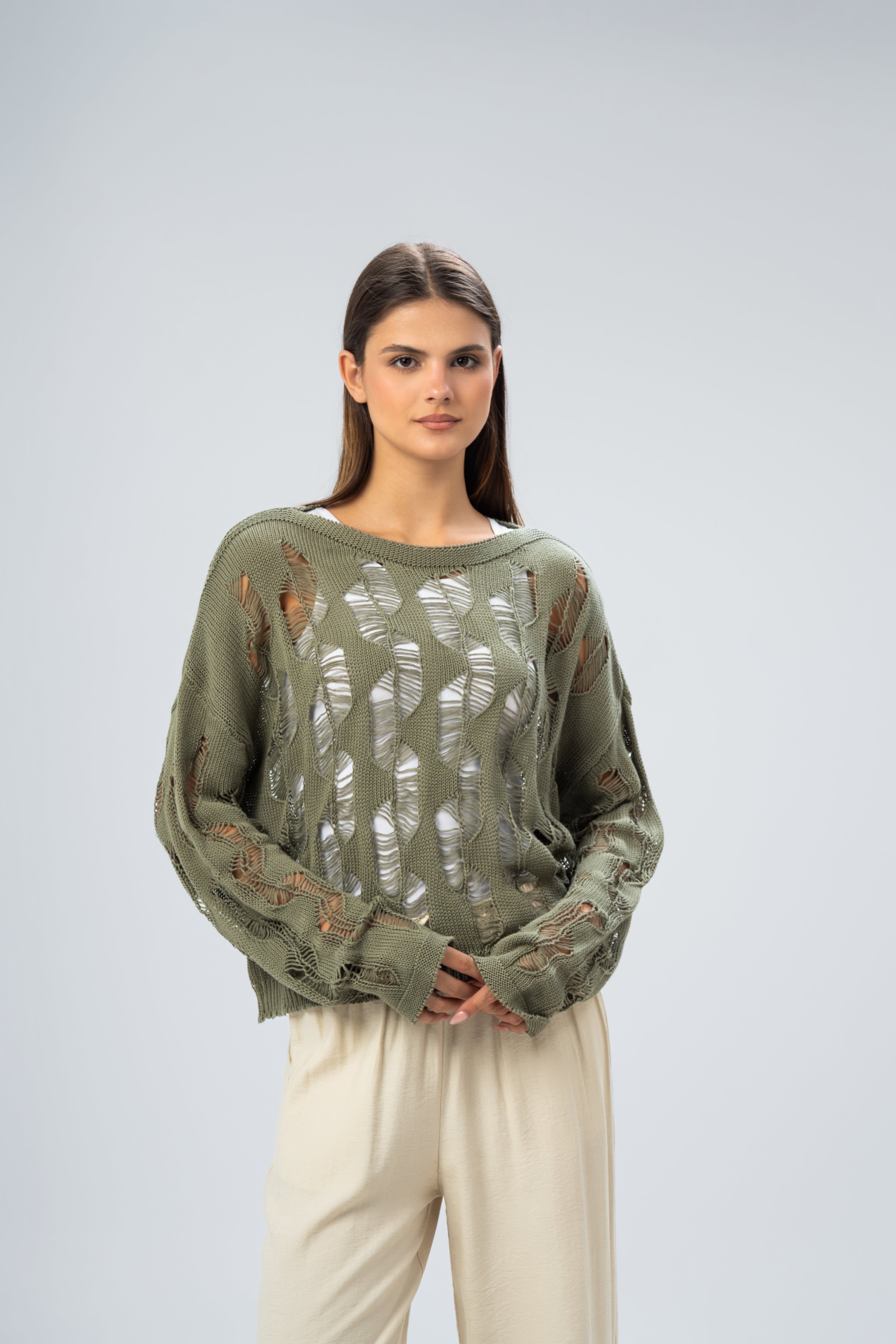 Knitwear Pullover With Wide Neck - And Cutout Circles