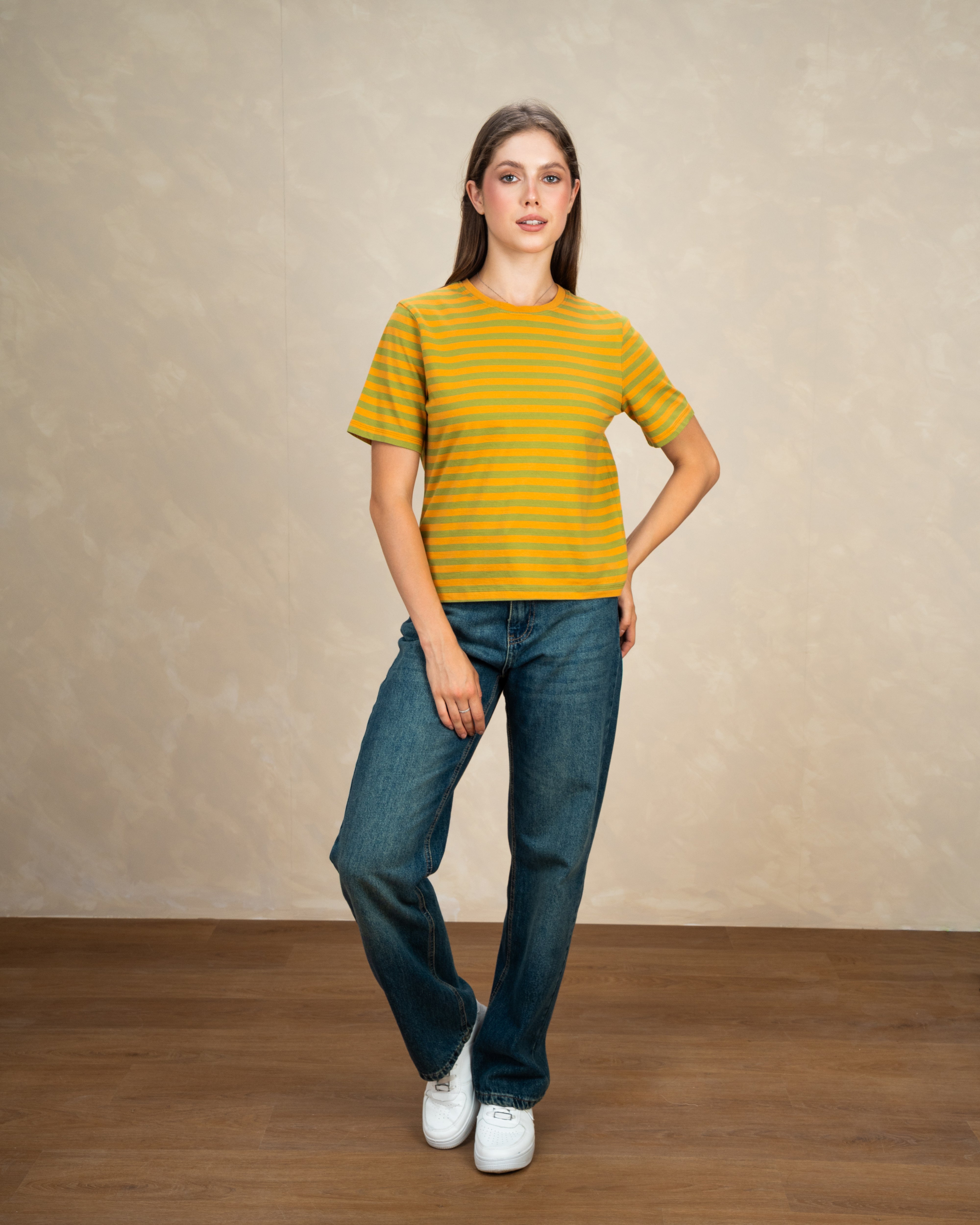 Short Colorful Striped Basic Top