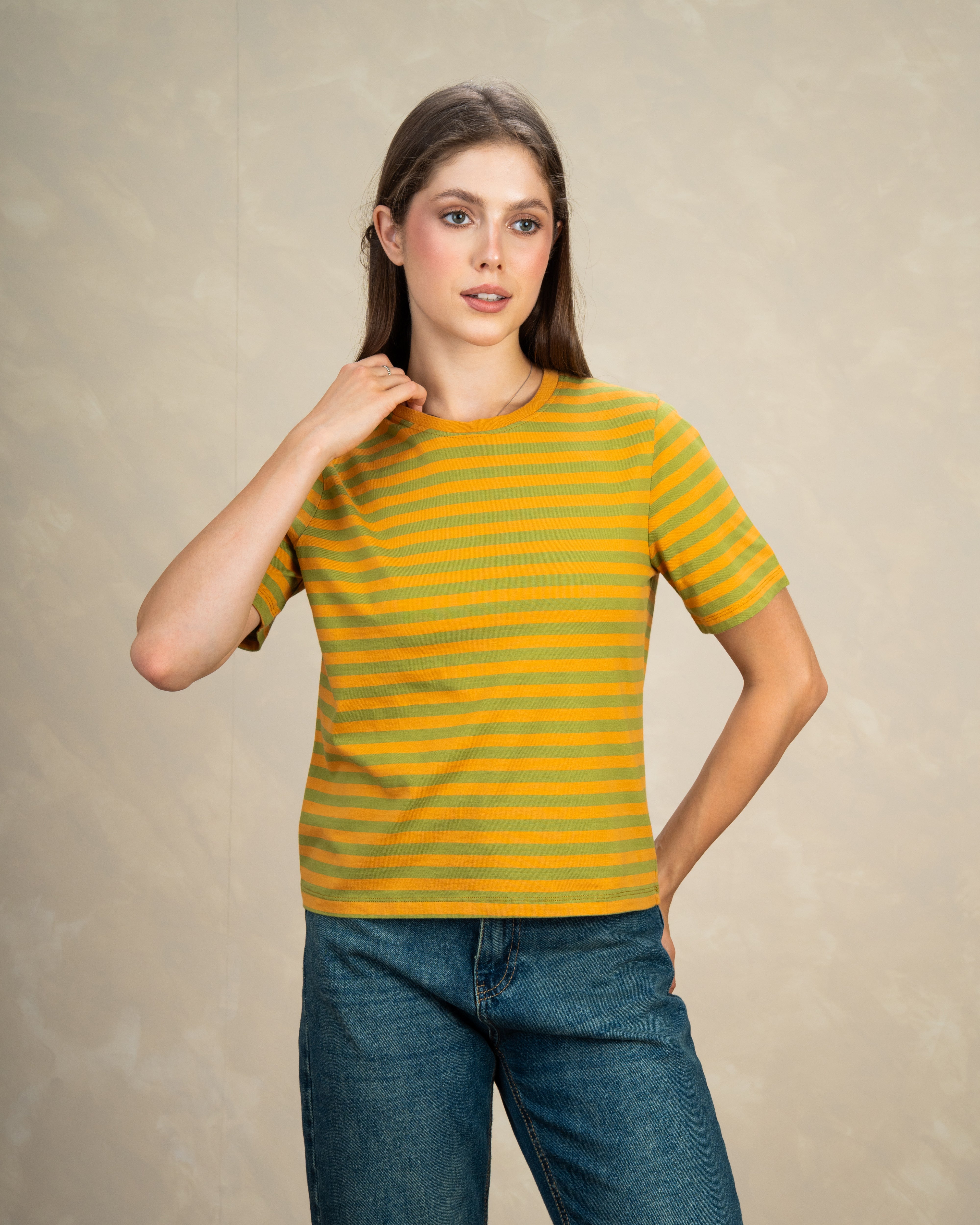 Short Colorful Striped Basic Top