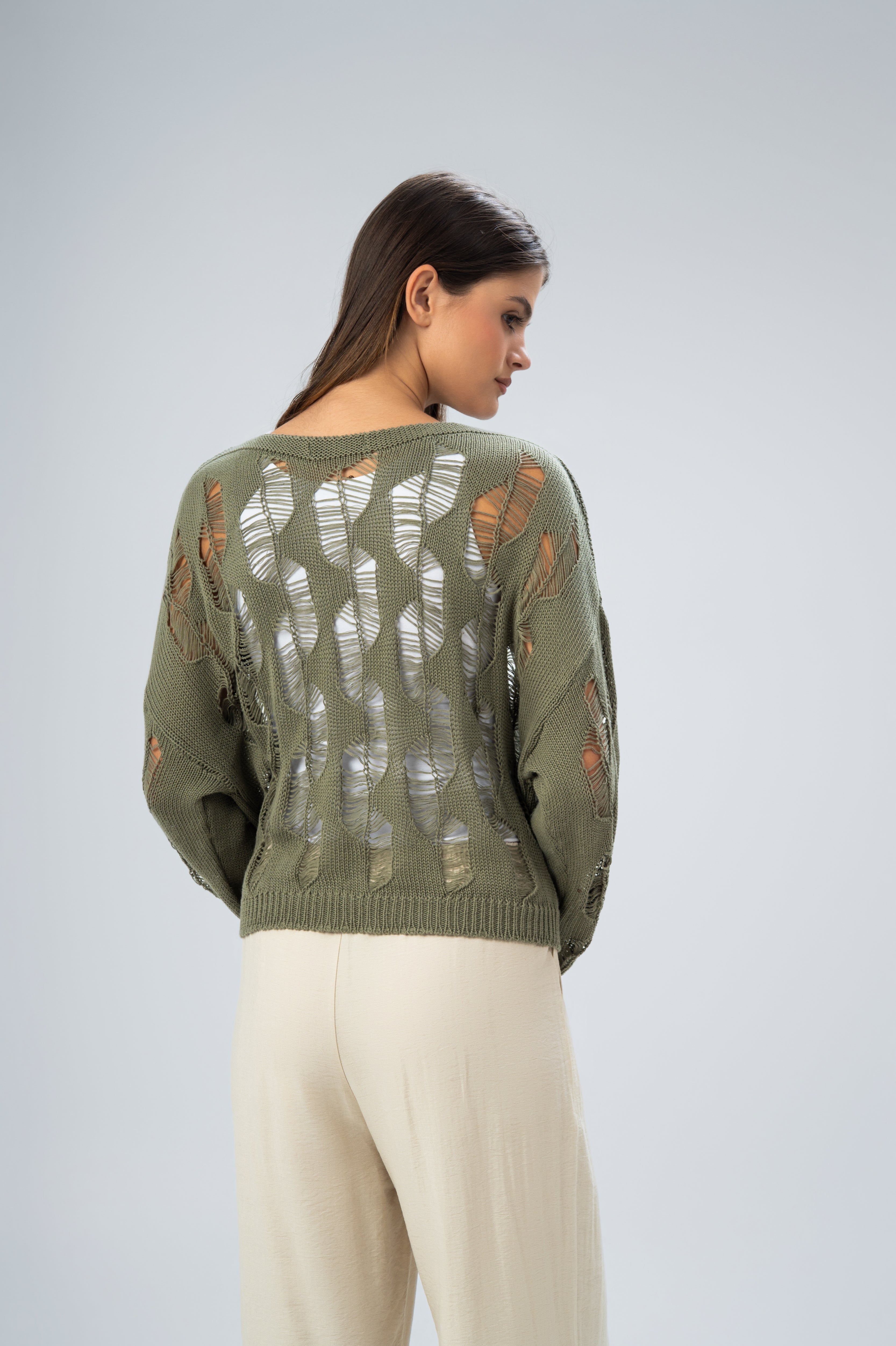 Knitwear Pullover With Wide Neck - And Cutout Circles