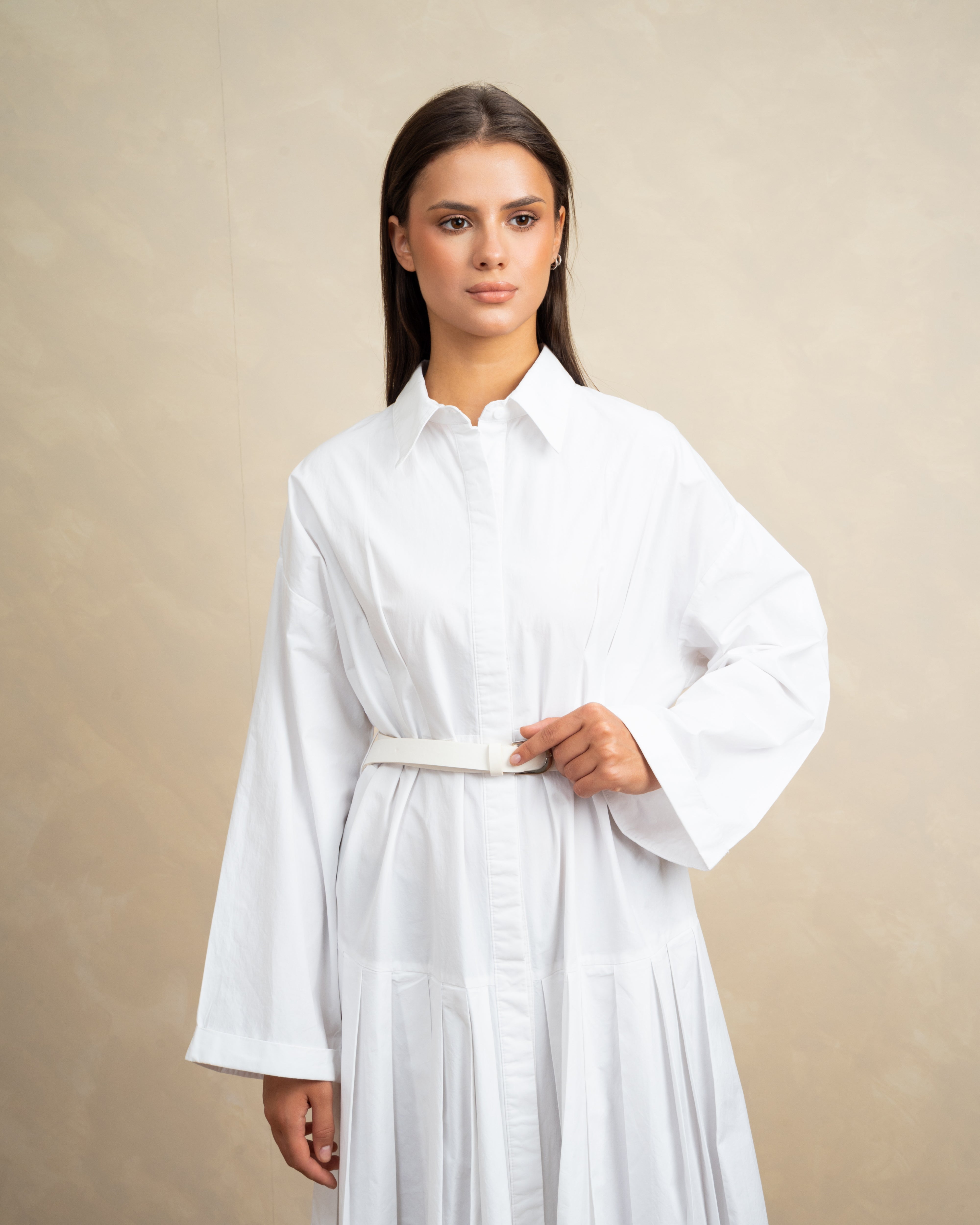 Wide Dress With Belt And Wide Sleeves