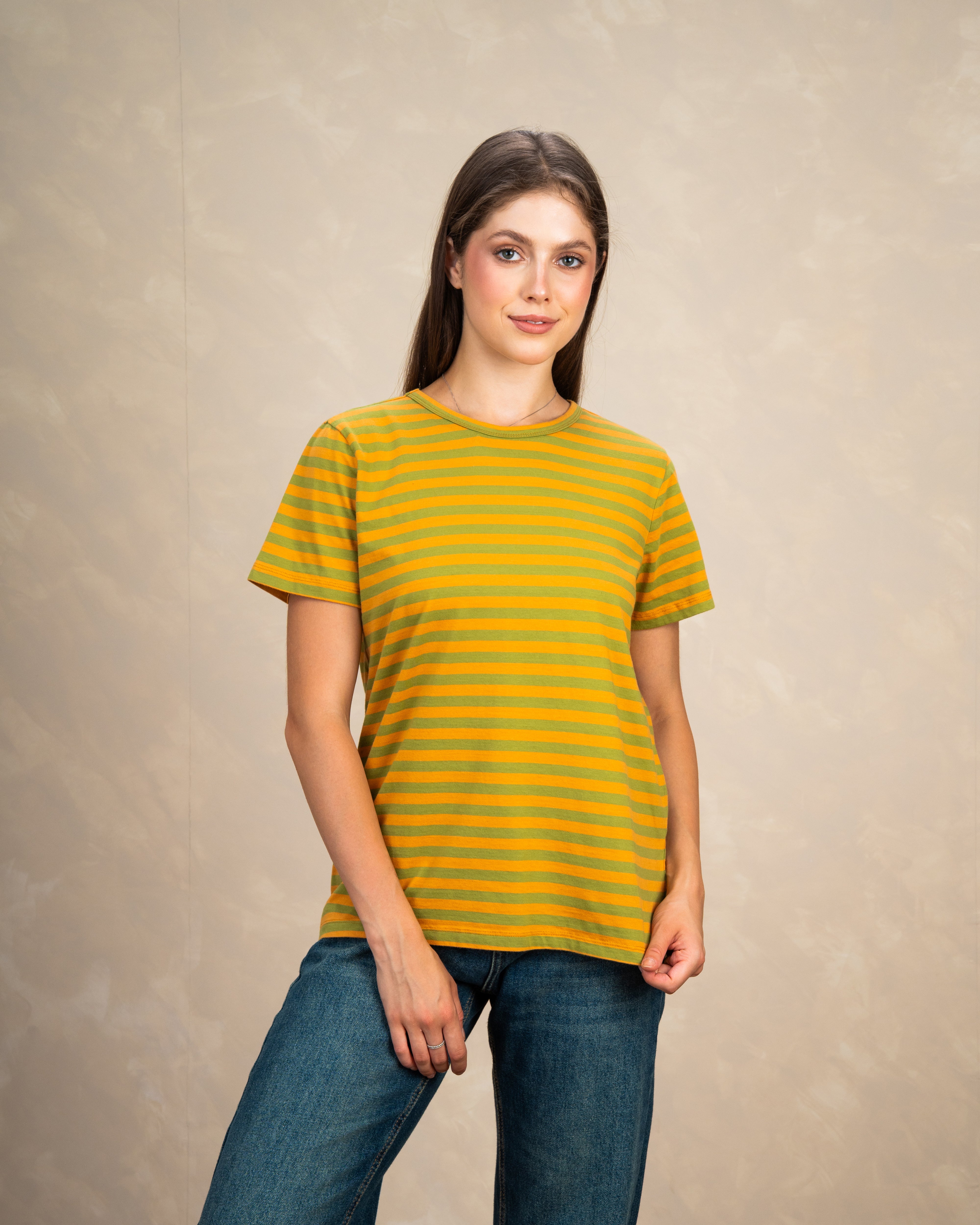 Short Colorful Shadow-Striped Basic Top
