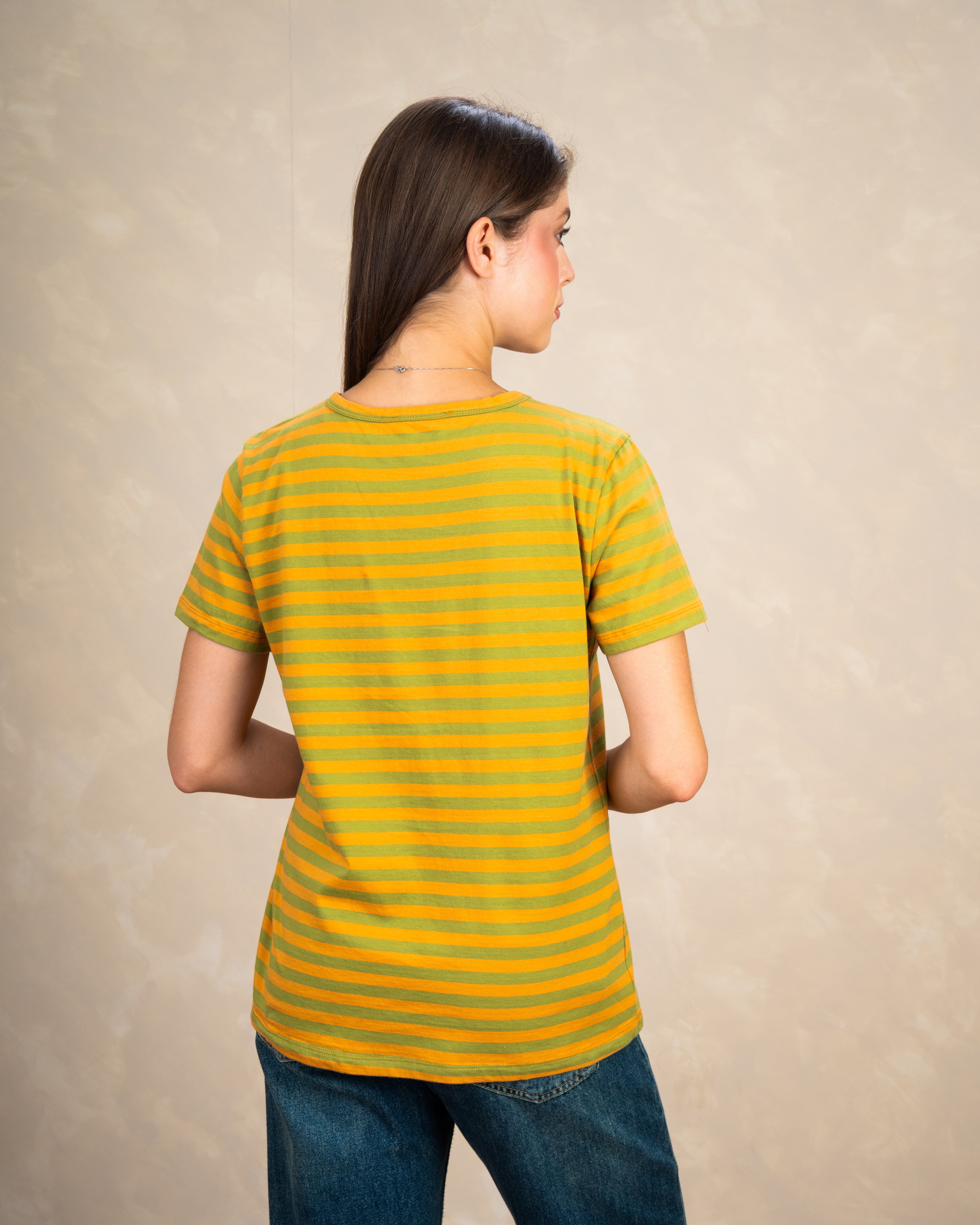 Short Colorful Shadow-Striped Basic Top