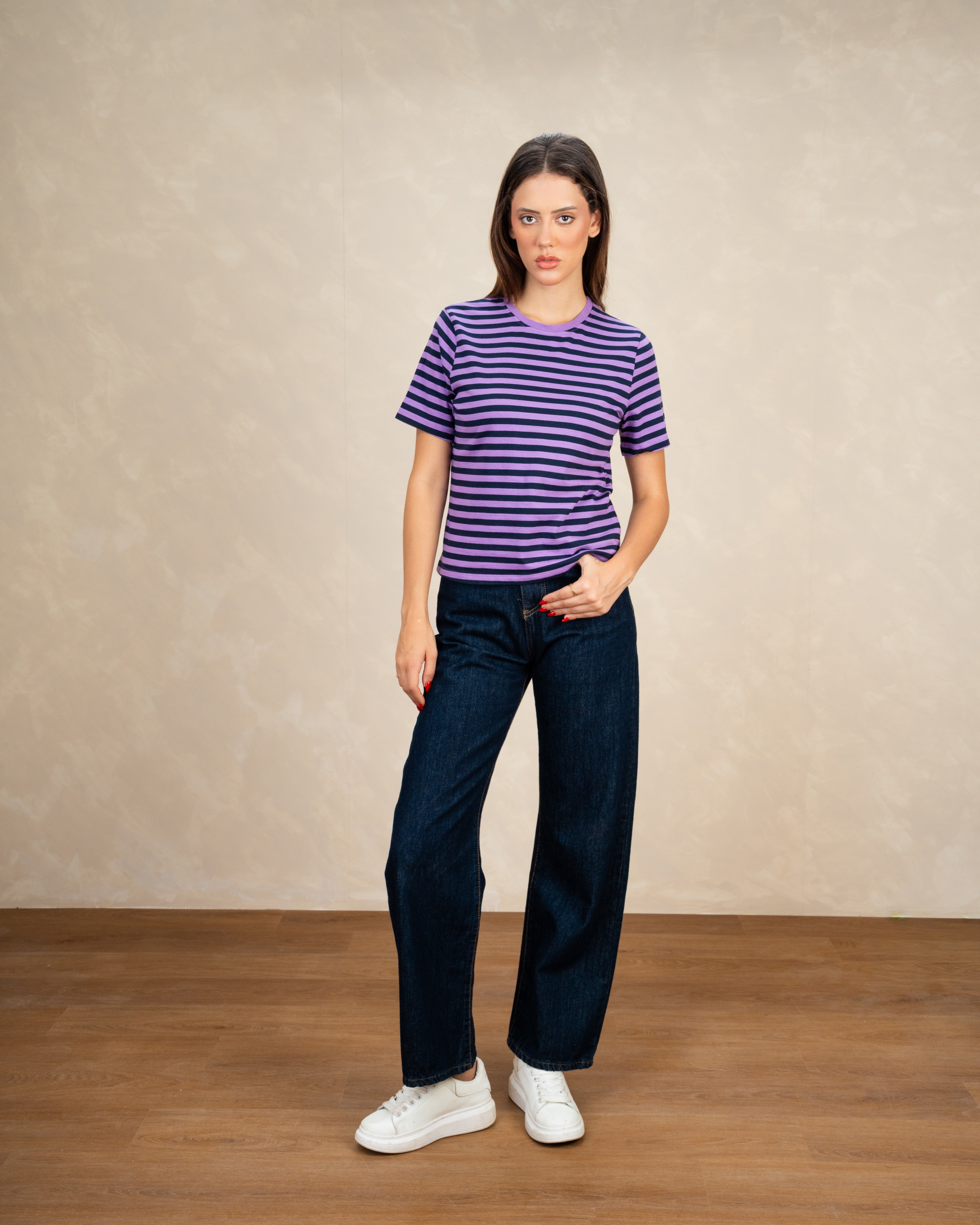 Short Colorful Striped Basic Top