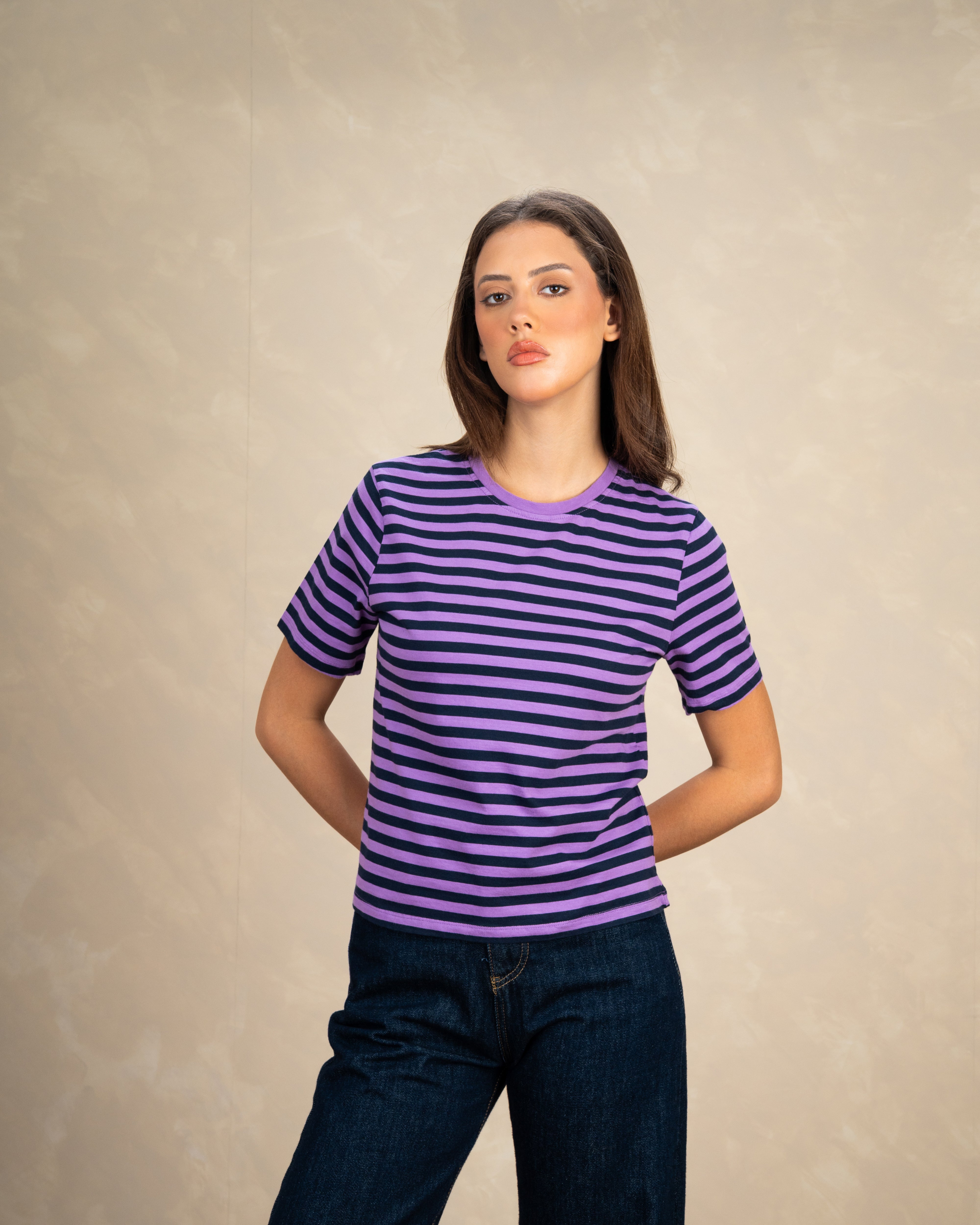 Short Colorful Striped Basic Top
