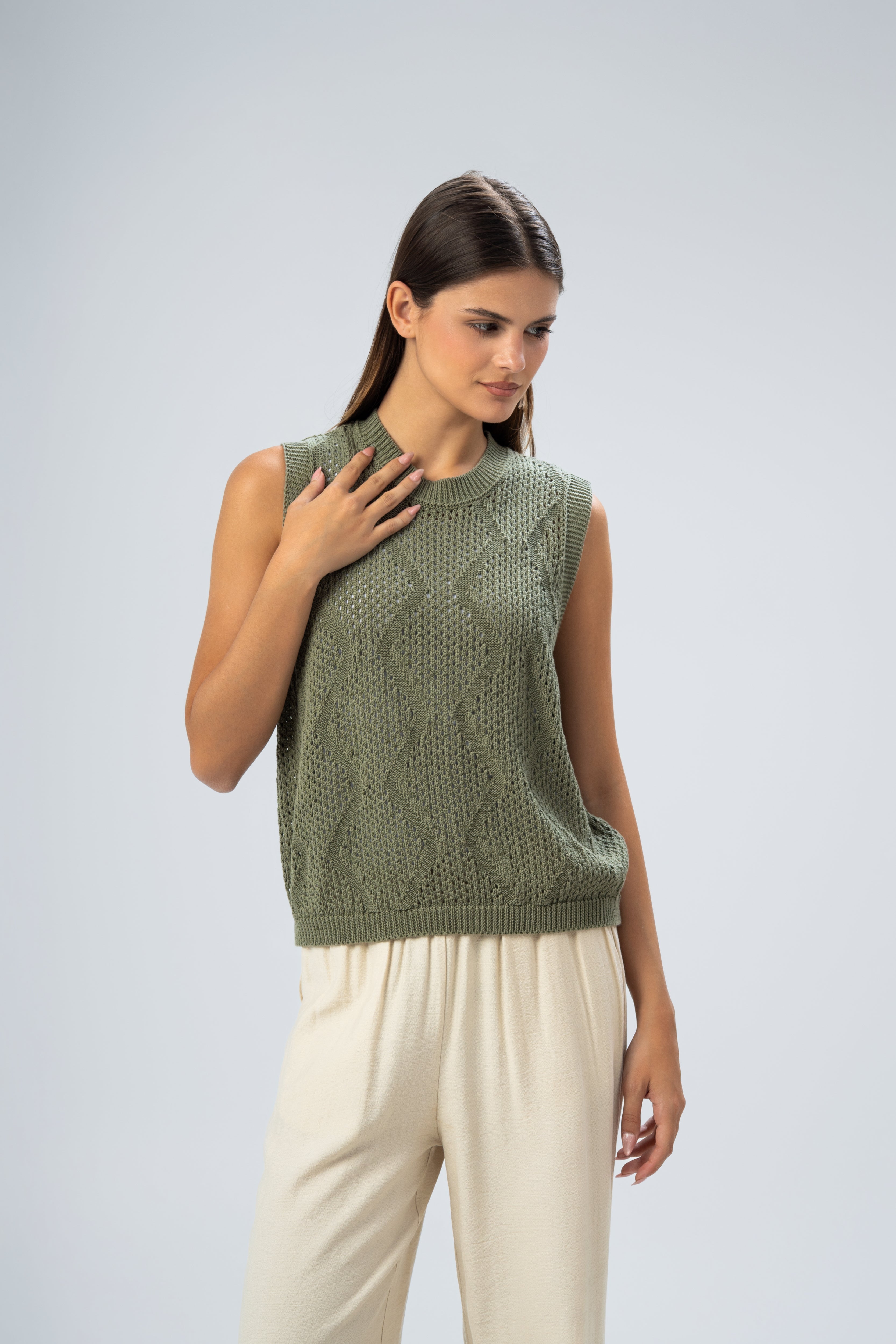 Knitwear Vest With Ribbed Embroidery