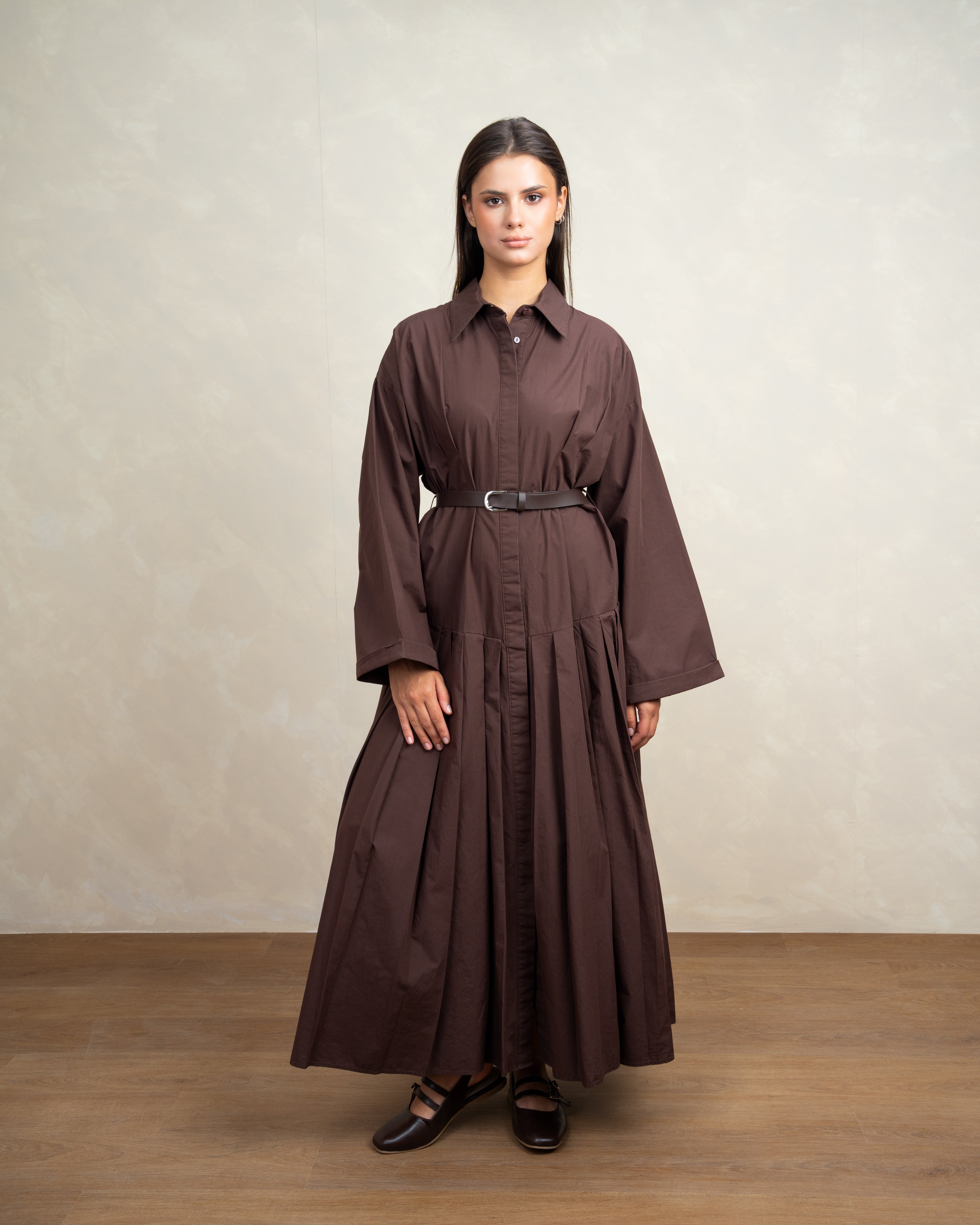 Wide Dress With Belt And Wide Sleeves