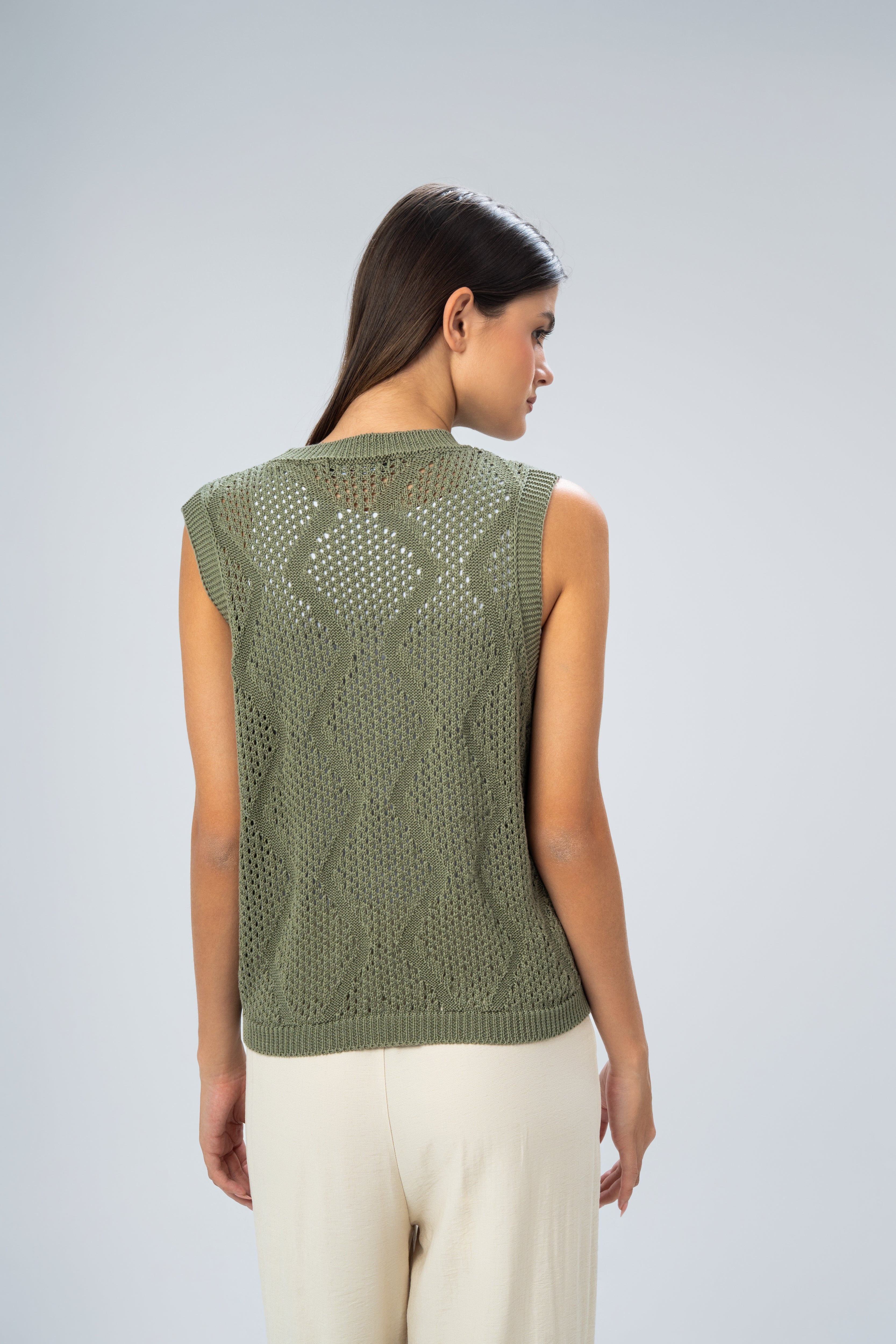 Knitwear Vest With Ribbed Embroidery