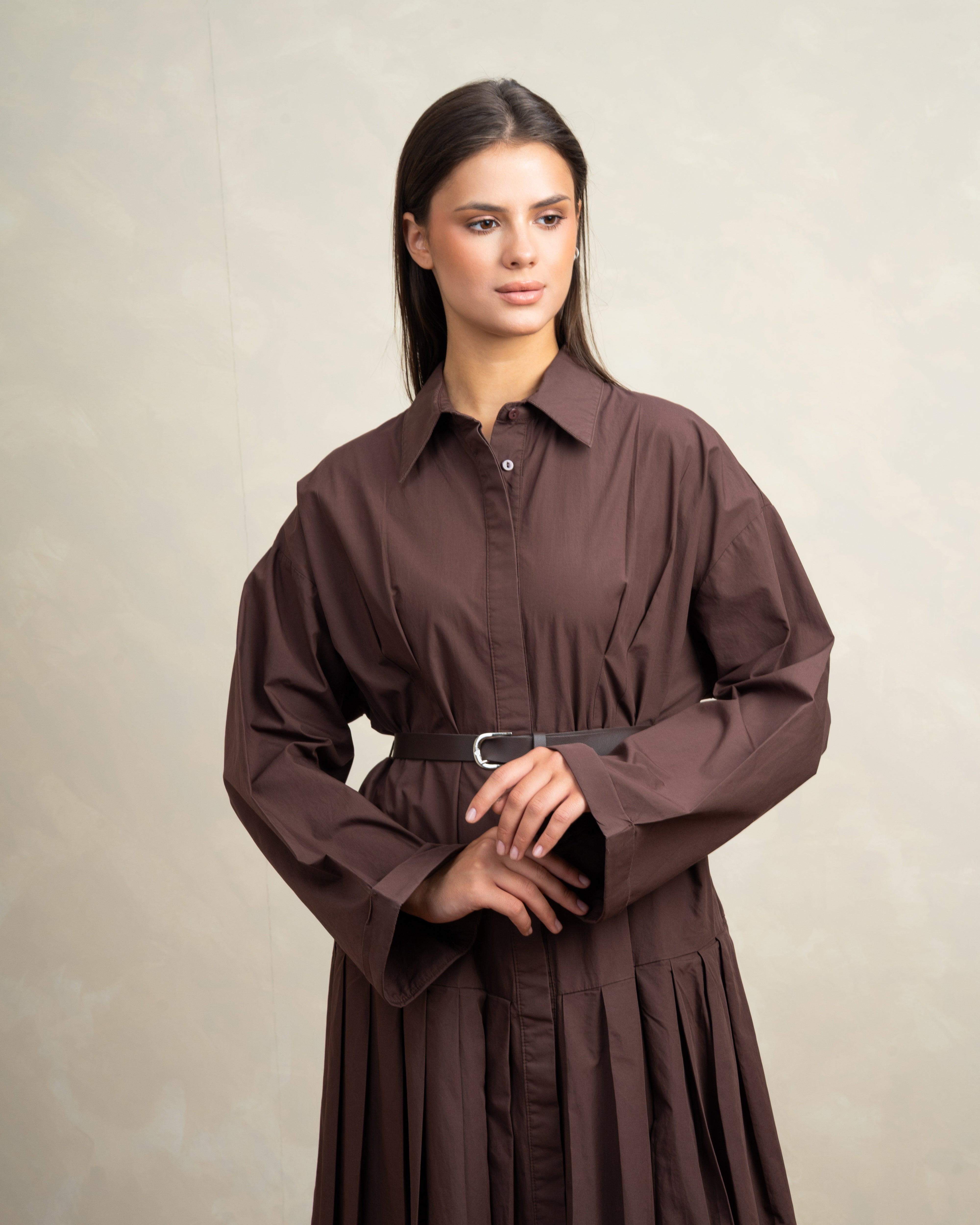 Wide Dress With Belt And Wide Sleeves