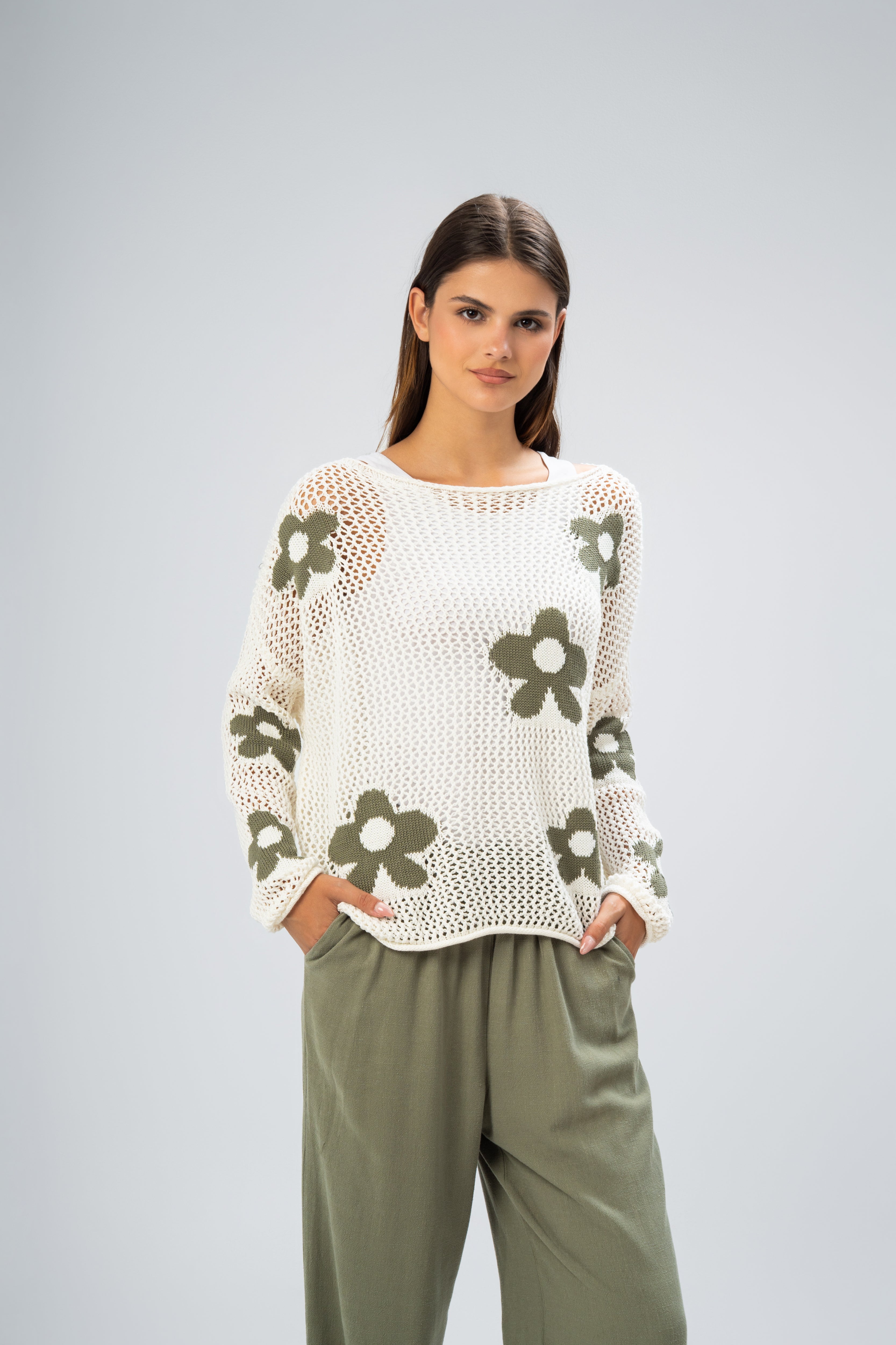 Knitwear Pullover With - Floral Chest Detail