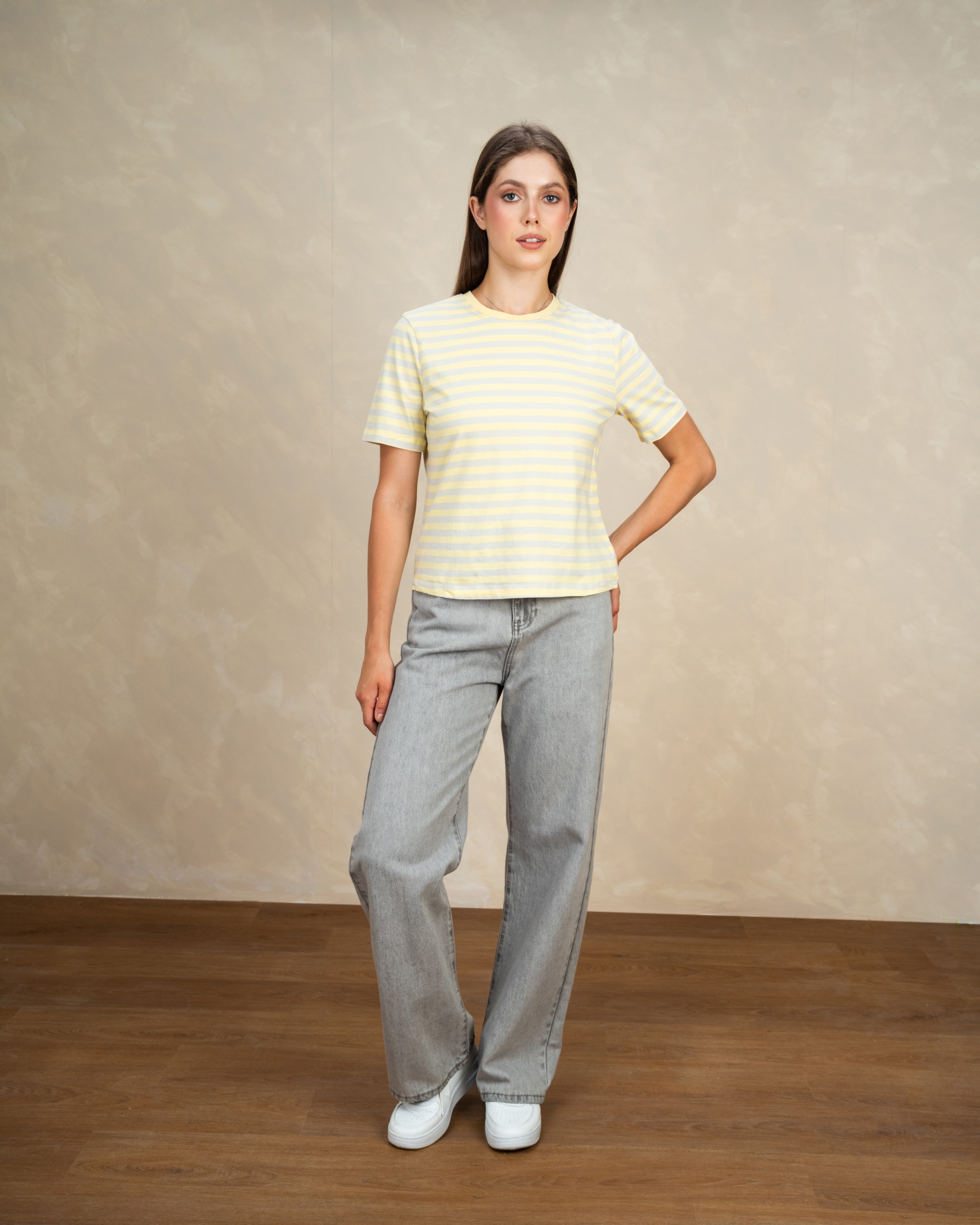 Short Colorful Striped Basic Top